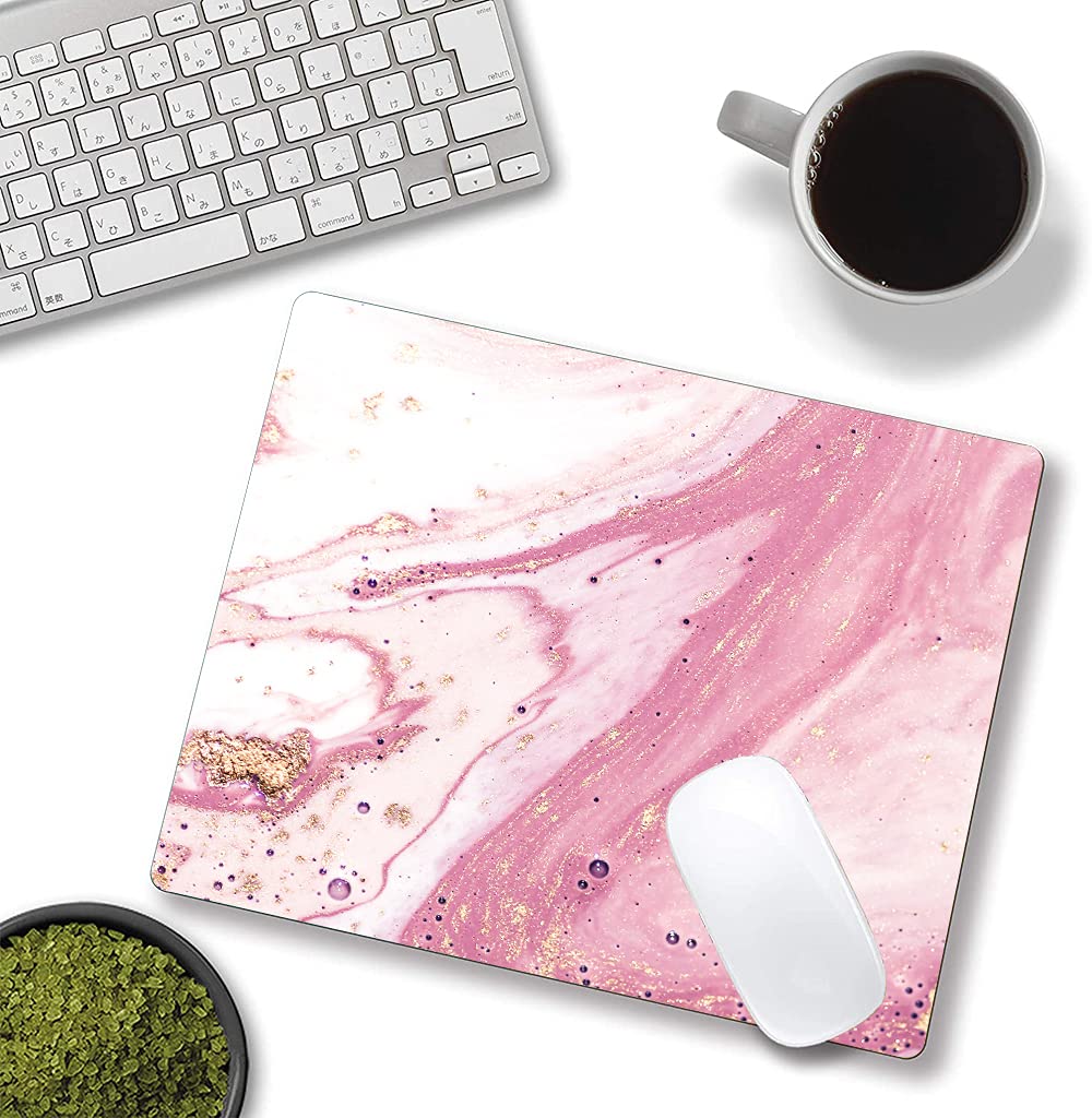 Pink Swirl Marble Mouse Pad - Non-Slip Rubber Base, Waterproof & Smooth Surface for Computer & Laptop - Customizable Design for Office, Gaming & Home Workspace