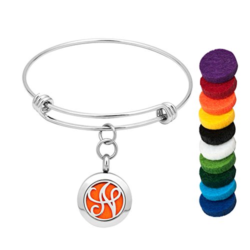 26 Letter Monogram Initial Bracelets - Aromatherapy Essential Oil Diffuser Bracelet with Stainless Steel Locket & 10 Refill Pads | Personalized Name Jewelry for Women | Perfect for Yoga, Meditation & Daily Wear (Letter N)