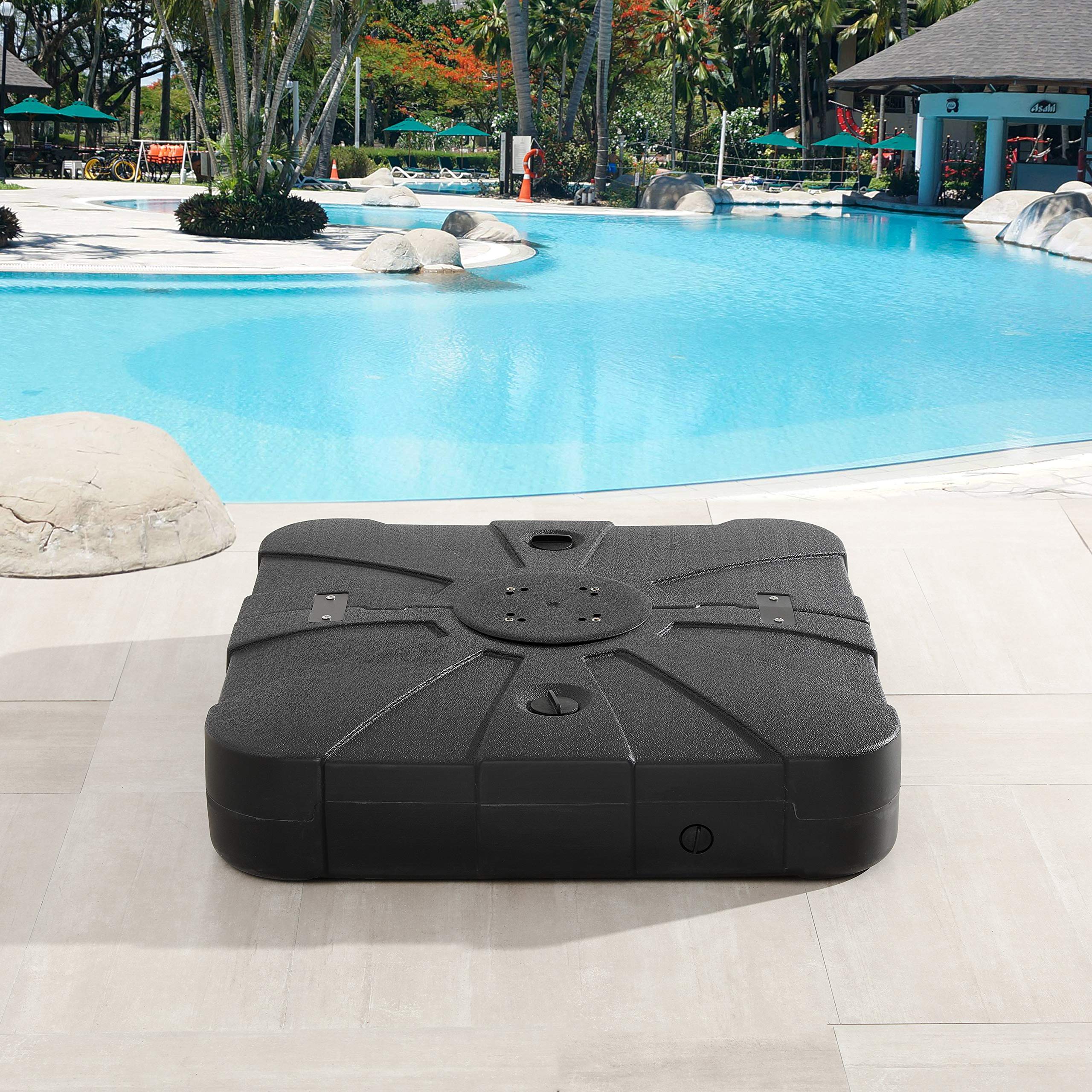 LOKATSE HOME 220 lb Fillable Square Offset Base Sand/Water Weighted Cantilever Umbrella Stand - Heavy Duty Outdoor Patio, Deck & Garden Use - Perfect for Poolside, Backyard & Commercial Spaces - Black