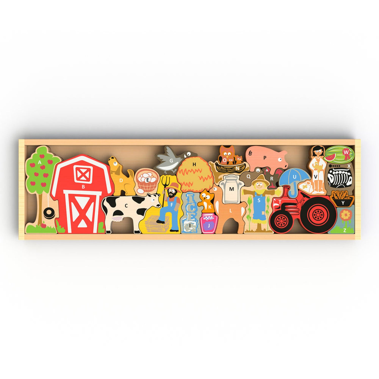 BeginAgain Farm A to Z Puzzle - Wooden Alphabet Learning Toy for Toddlers - Perfect for Preschool Education & Farm Animal Recognition