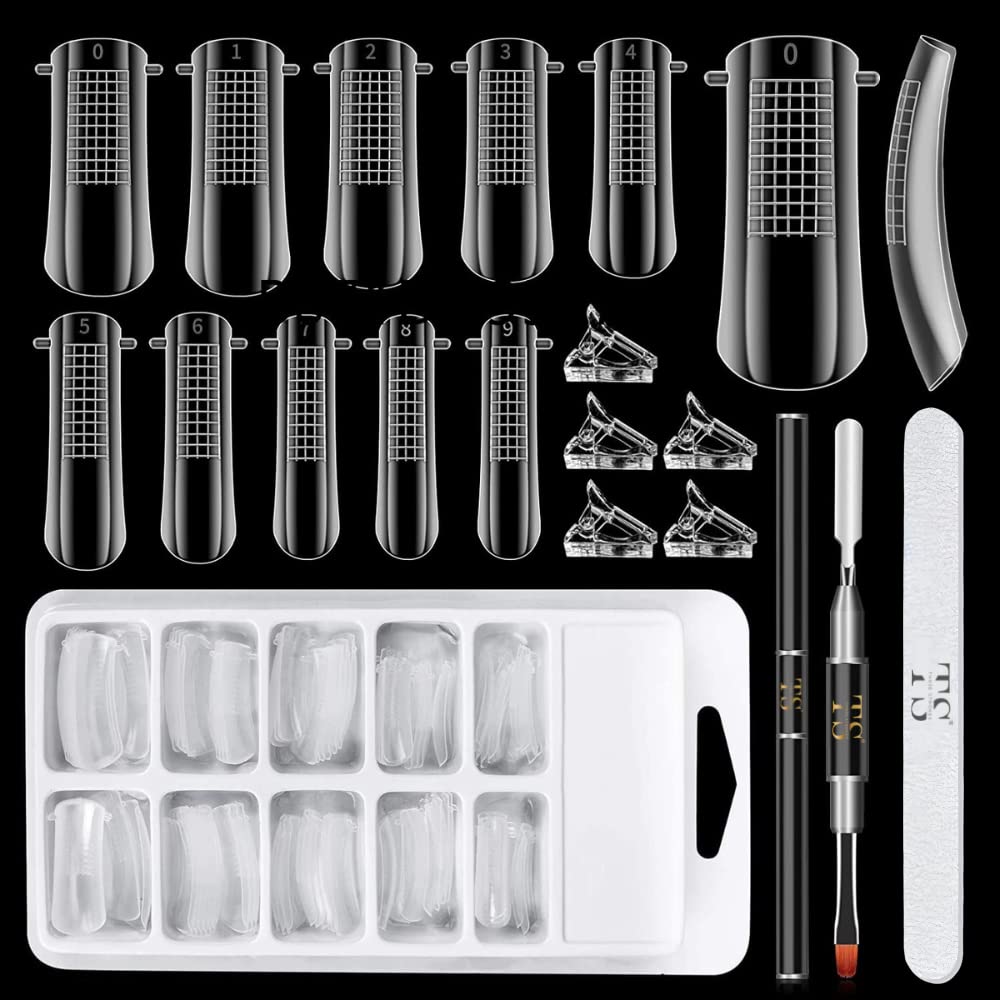 INOG Dual Nail Forms Set - 100PCS Clear Poly Gel Nail Extension Molds with 10 Sizes & Dual-End Brush for Salon & Home DIY | Perfect for Acrylic Nail Extensions, Gel Manicures & Nail Art Designs