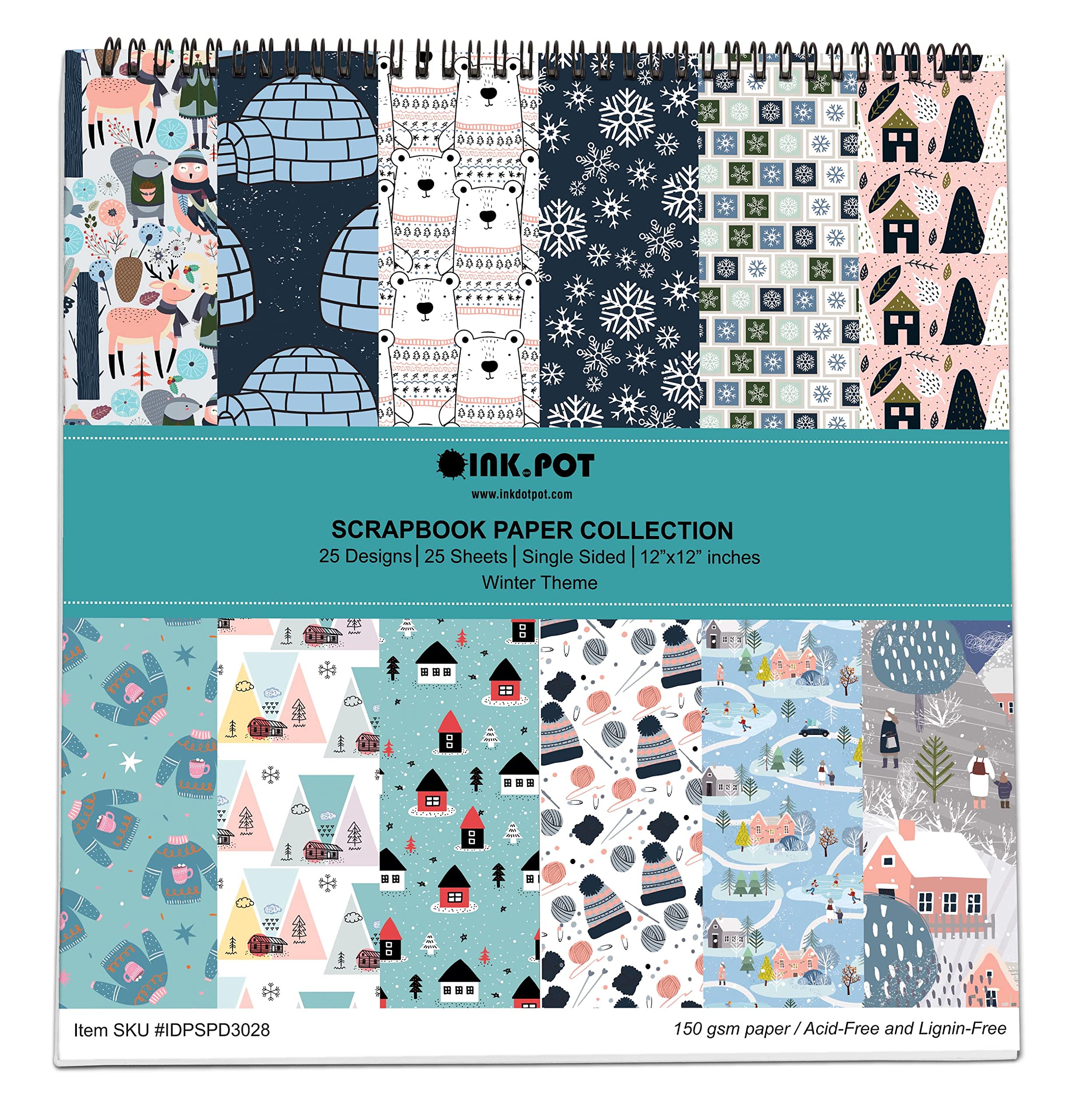25 Sheets Winter Theme Scrapbook Paper Pad 12x12 - Single-Sided Colorful Cardstock for DIY Scrapbooking, Card Making, Journaling & Craft Projects - Perfect for Holiday Cards, Gift Tags and Winter Decorations