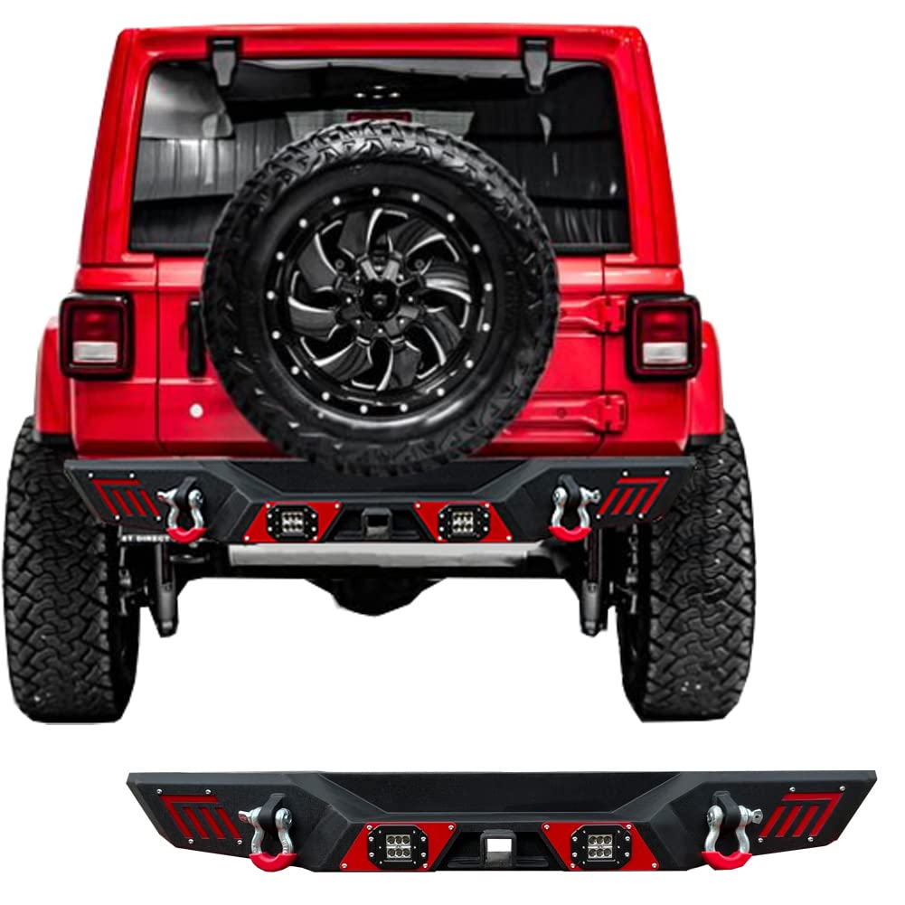 Vijay Rear Bumper with LED Lights for 2018-2022 Jeep Wrangler JL & JLU - Heavy Duty Off-Road Protection & Enhanced Visibility for Night Driving & Trail Adventures