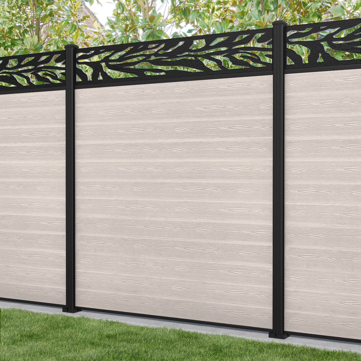 Classic Malawi Fence Panel - Mid Stone Color with Aluminum Posts | Durable Outdoor Privacy Fence for Garden, Yard, and Pool Area Protection