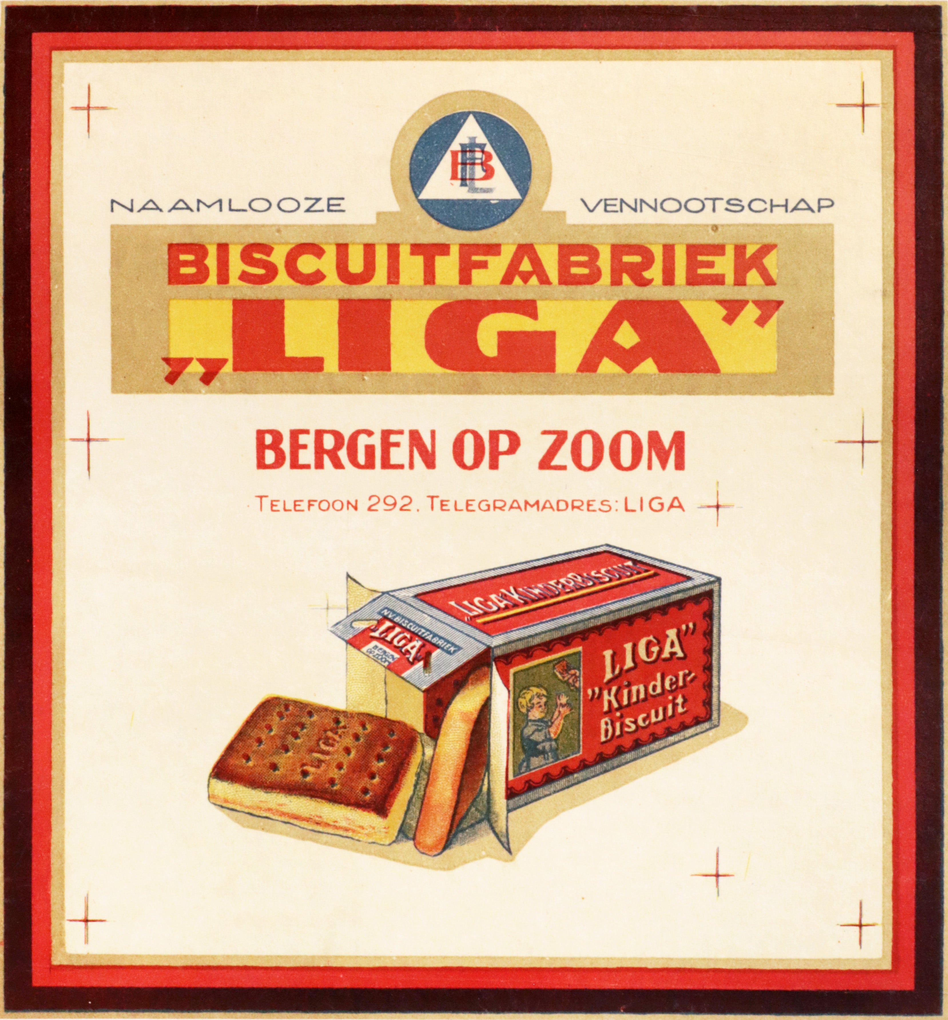 Vintage 1920 Dutch Art Deco Cookie Packaging - Biscuitfabriek Liga Bergen Op Zoom Linen Backed Collectible for Home Decor & Antique Display