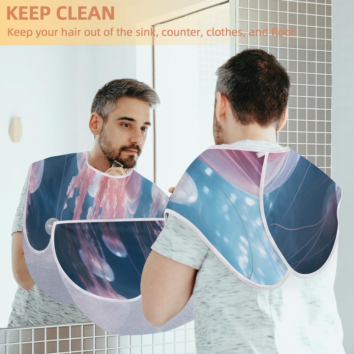 Waterproof Beard Shaving Bib for Men & Women - Jellyfish Marine Animal Design Makeup Hair Dye Apron, Barber Cape for Haircut & Beard Trimming | Sink Hair Catcher, Stylist Accessory Gift (Ideal for Home Salon, Barbershop & DIY Grooming)