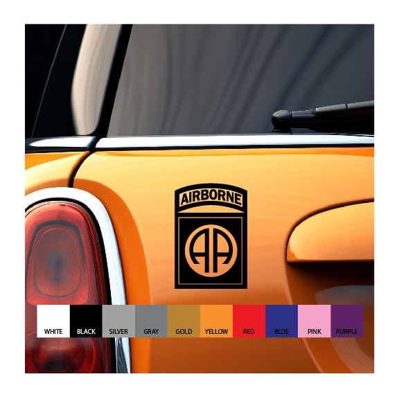 82nd Airborne Division Vinyl Decal Patch - 8 Inch Tall Military Emblem Sticker for Helmets, Cars, Laptops - Black Army Paratrooper Badge for Veterans & Collectors