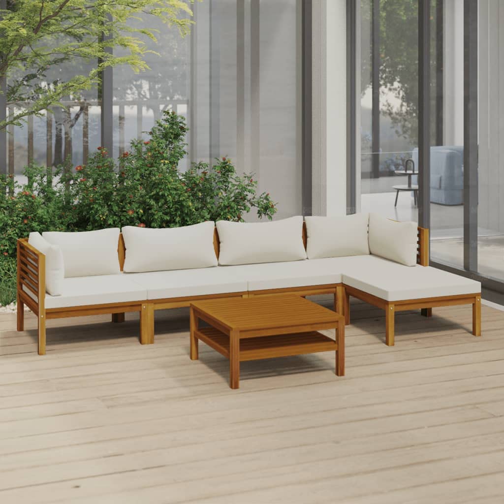 vidaXL 6-Piece Patio Lounge Set - Outdoor Garden Furniture with Cushions, Acacia Wood Sectional Sofa, Retro Style Corner Sofa for Backyard, Poolside & Terrace Relaxation