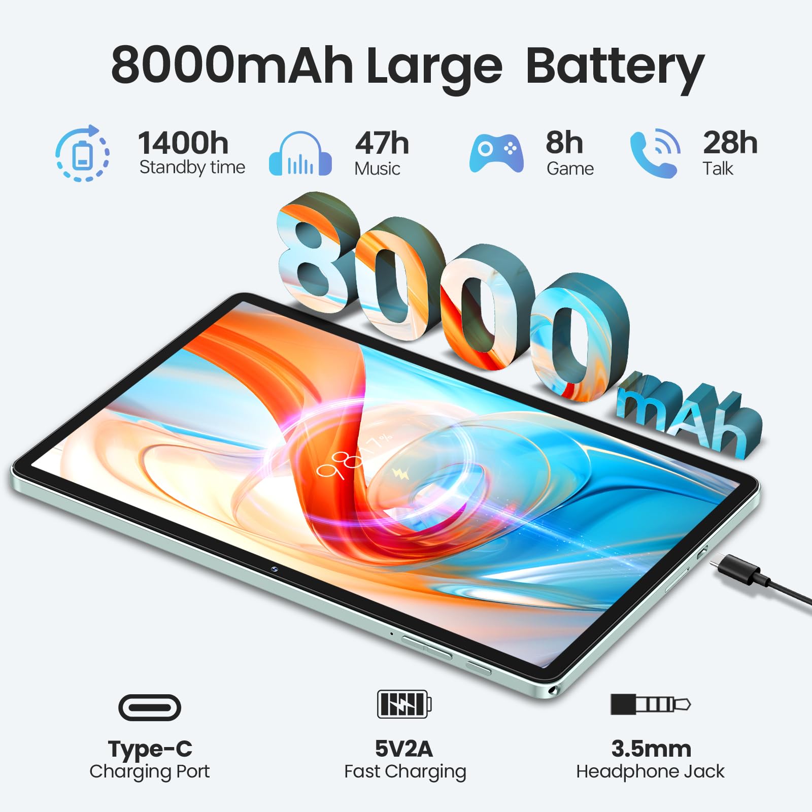 OUKITEL OT12 11 Inch Android 14 Tablet with Stylus - 2K Display, 16GB RAM (4+12GB), 256GB ROM (Expandable to 1TB), 8000mAh Battery, Octa-Core Processor, 13MP Camera - 4G LTE/5G WiFi SIM Tablet with GPS & TÜV Certification - Perfect for Gaming, Work & Travel