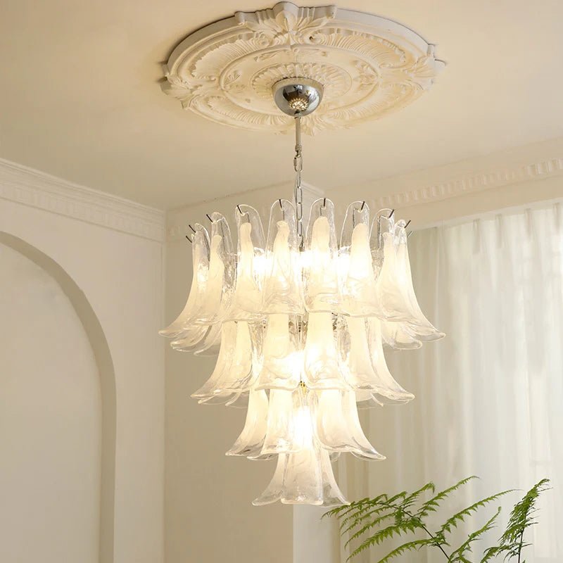 Handcrafted Murano Glass Petals Chandelier - Elegant Venetian Crystal Ceiling Light Fixture for Dining Room, Living Room & Bedroom Decor