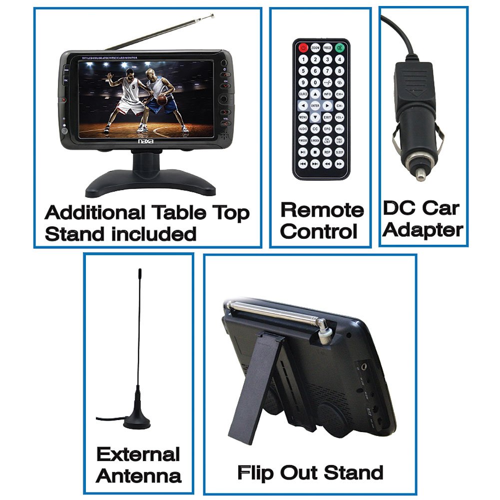 7 Inch Portable LCD Digital HD TV with ATSC/NTSC Tuner, USB & SD Slots - Perfect for Camping, Travel, and Small Spaces