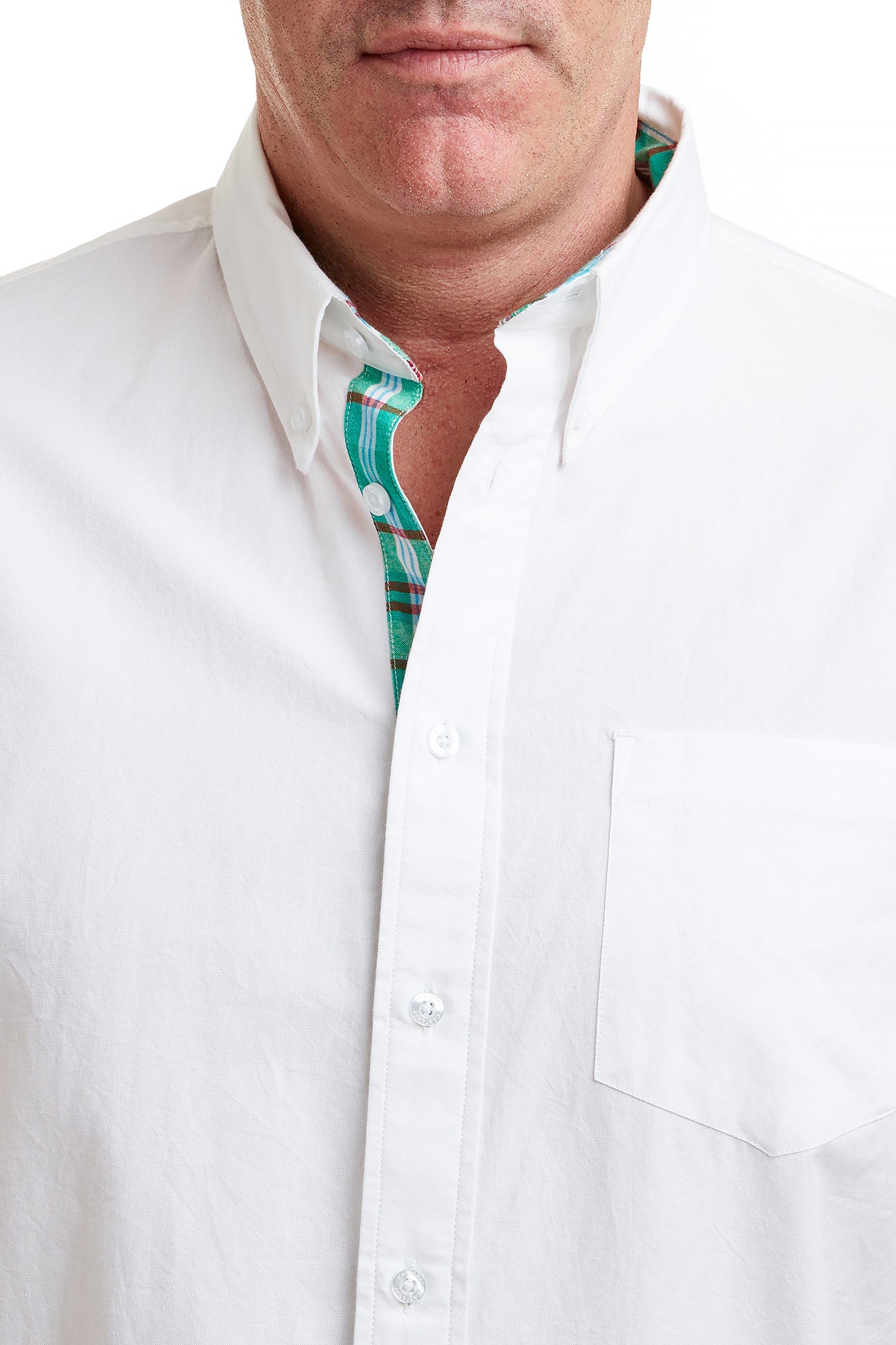 Chase Shirt White Oxford with Seacrest Patch Madras Trim - Classic Men's Casual Button Down Shirt for Office, Date Night & Summer Outings