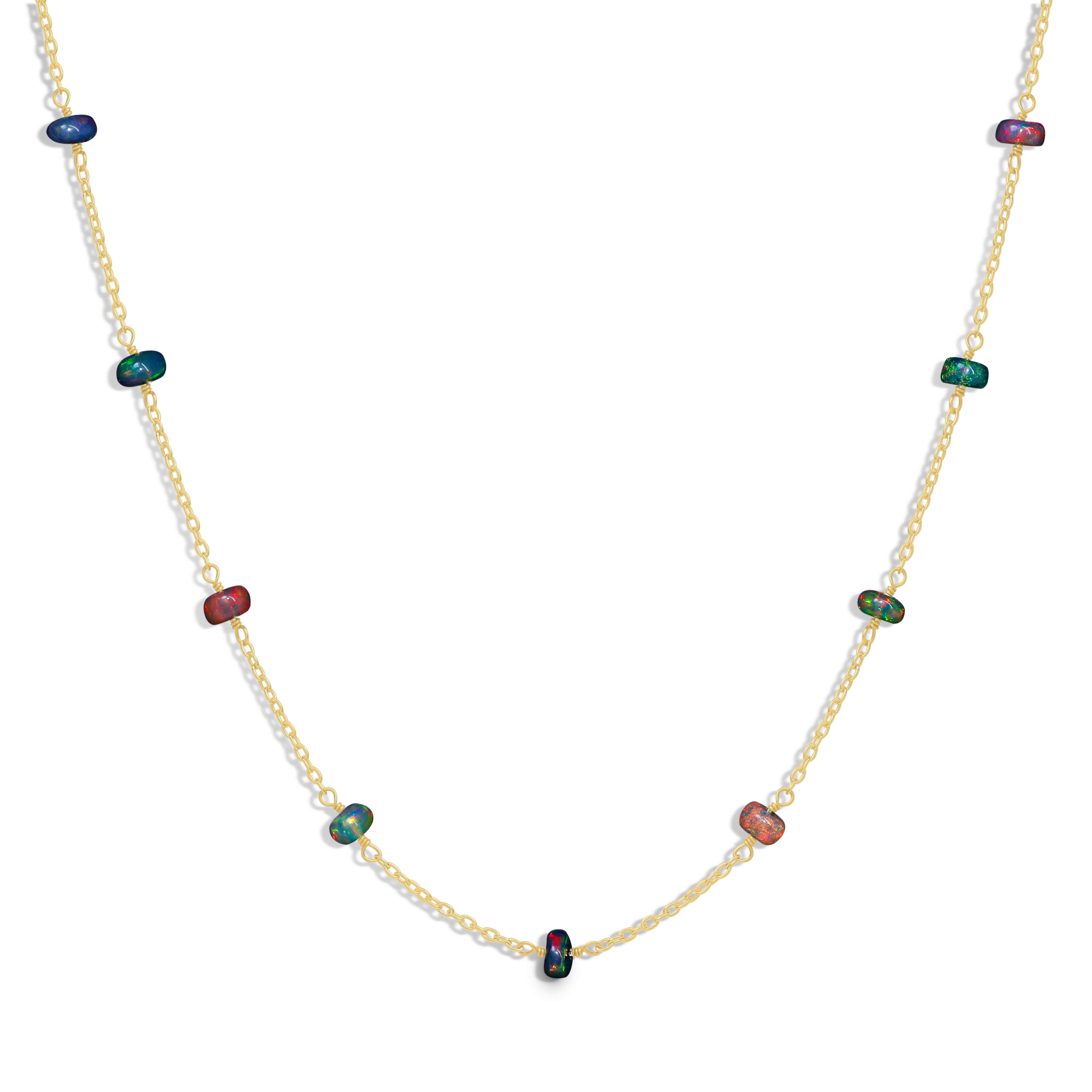Black Opal Gold Vermeil Chain Necklace - 16 + 2 Inch Adjustable Length for Women | Elegant Jewelry Gift for Birthday, Anniversary & Special Occasions