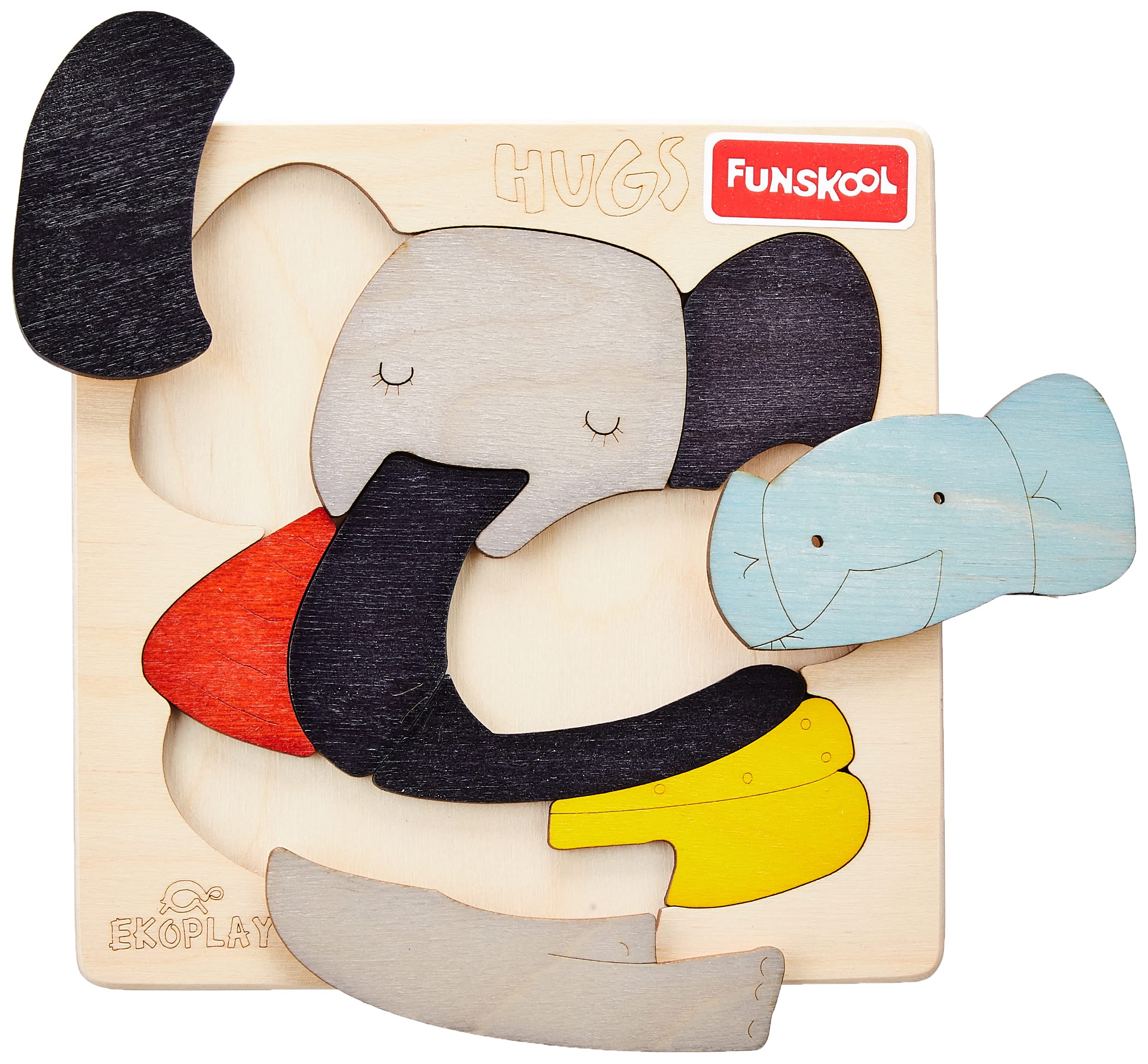 Funskool Ekoplay Hugs Elephant Wooden Puzzle for Babies & Toddlers - Educational Animal Toy for Early Learning & Playtime Fun
