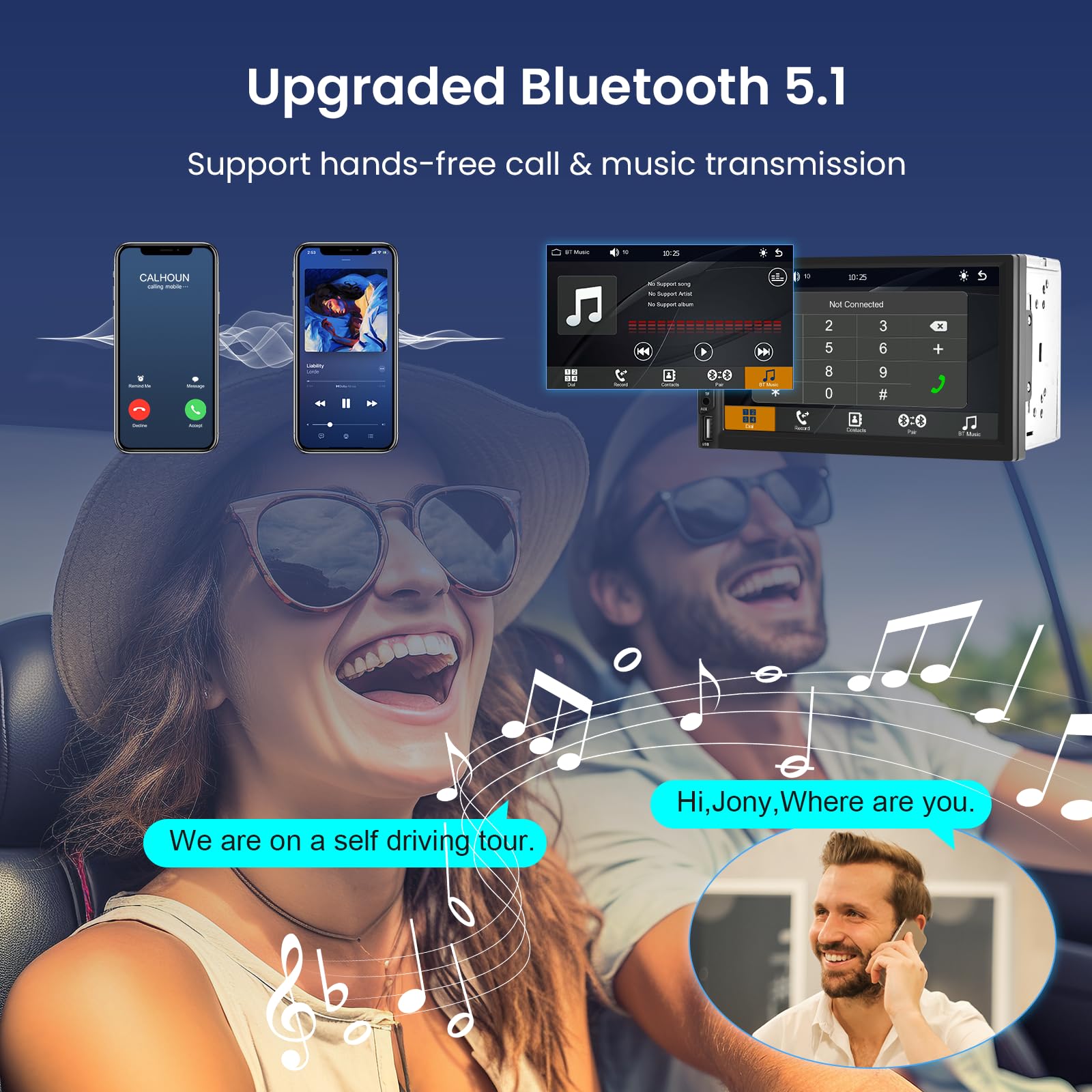 Upgrade Wireless CarPlay Double Din Car Stereo - Podofo 7 Inch Touchscreen Car Radio with Wireless Android Auto, Bluetooth, USB/TF/Aux/Subwoofer Ports, SWC, FM, Voice Control & Backup Camera - Perfect for Road Trips, Commuting & Hands-Free Driving
