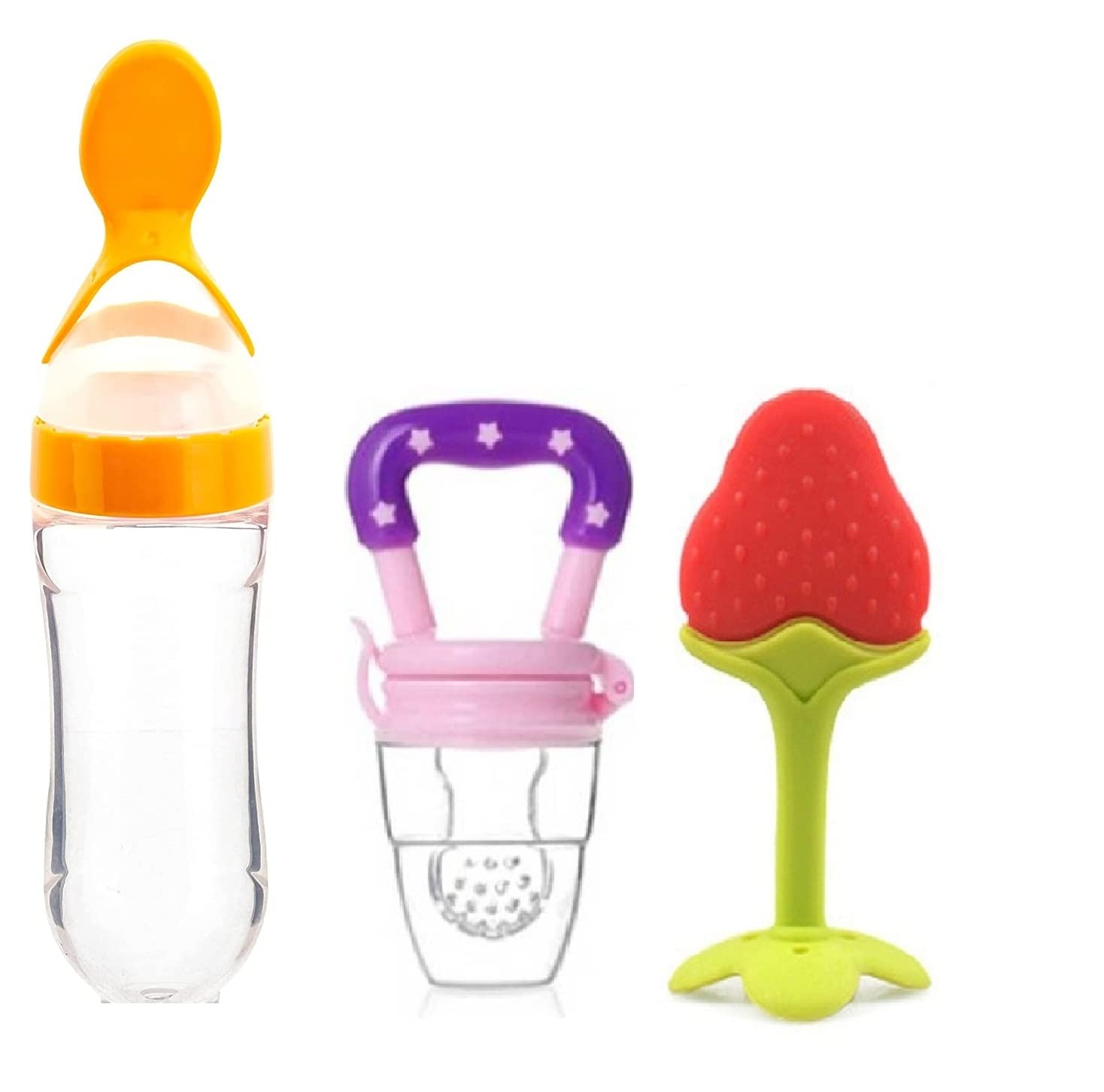 Organic Silicone Baby Fruit Feeder & Teether for Infants 6-12 Months | BPA-Free Combo Pack | Safe Chewing Toy for Soothing Gums | Perfect for Travel, Home & On-the-Go Feeding