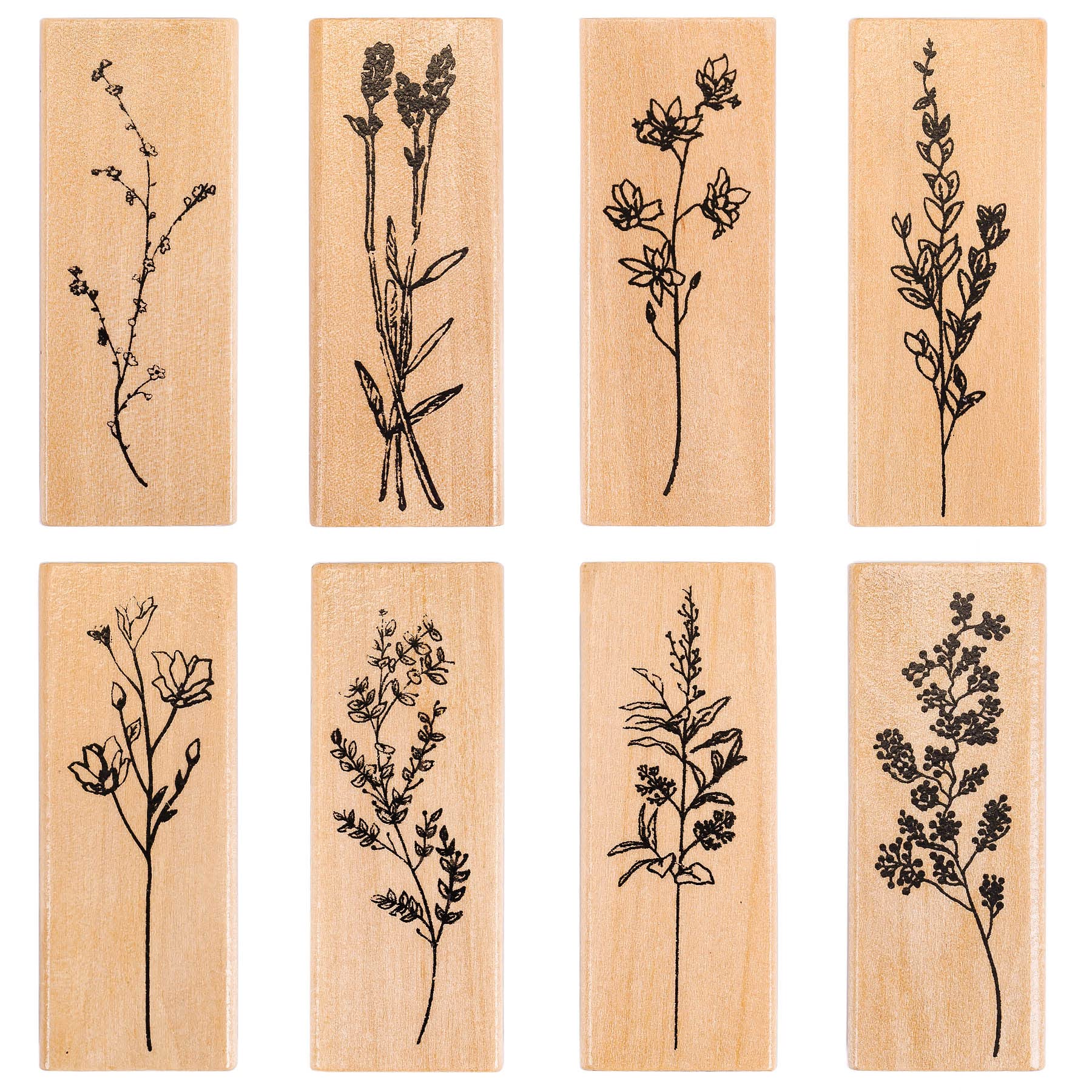 Vintage Wood Rubber Stamps 8pcs - Floral DIY Crafts for Scrapbooking & Cards