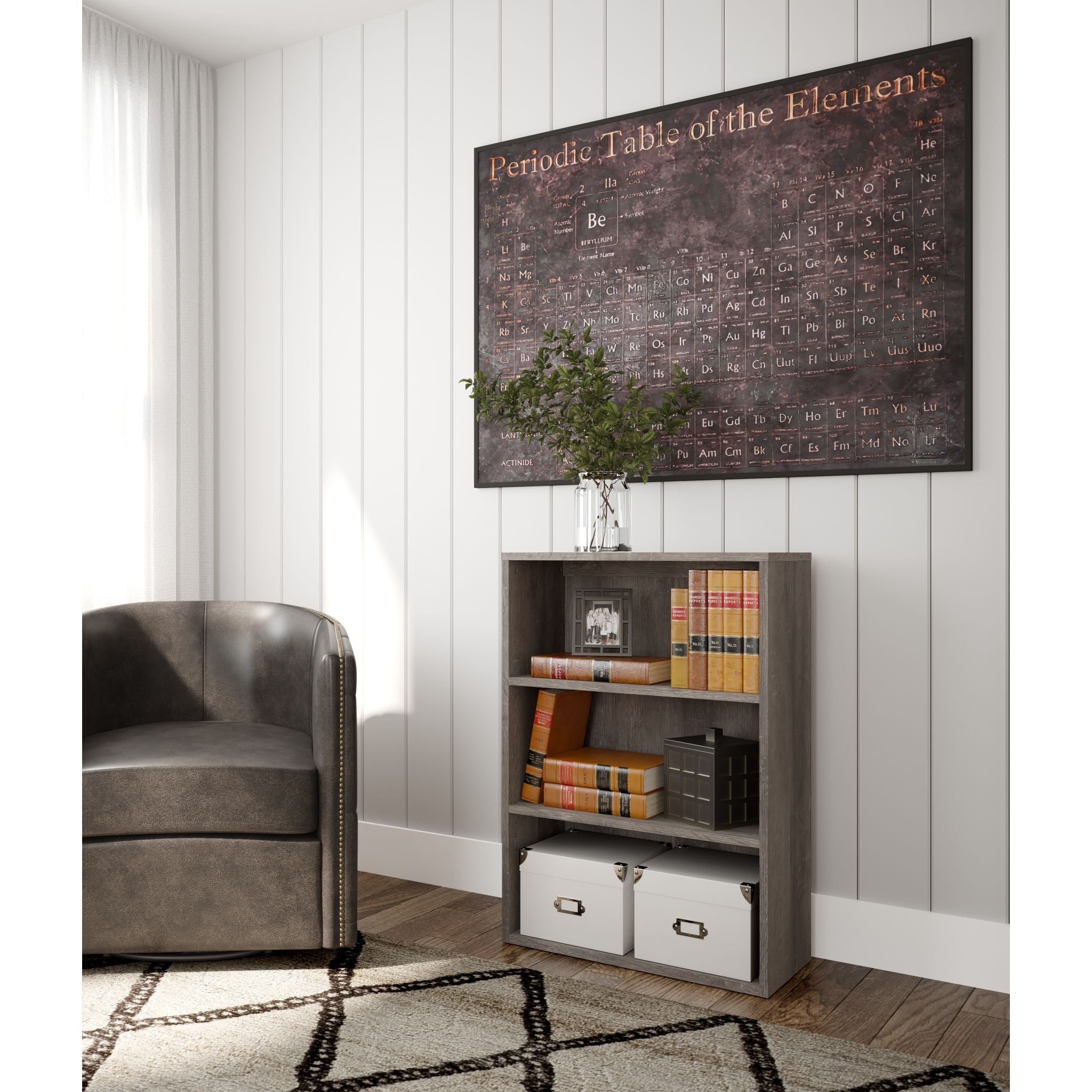 Arlenbry Medium Bookcase - 5-Shelf Storage Organizer, Modern Gray Bookshelf for Home & Office - Perfect for Living Room, Bedroom, or Study Room Organization