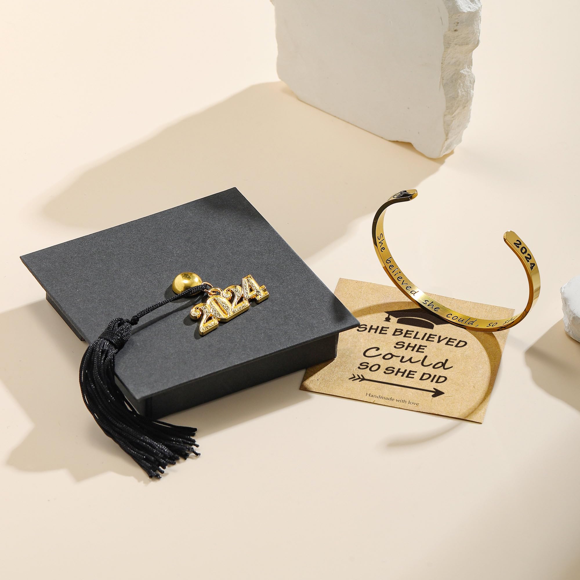 Inspirational Graduation Bracelets for Women - 'She Believed She Could So She Did' Motivational Cuff Bracelet - 2025 Graduation Gifts for Her - Perfect for Commencement Ceremonies, Graduation Parties & Daily Encouragement