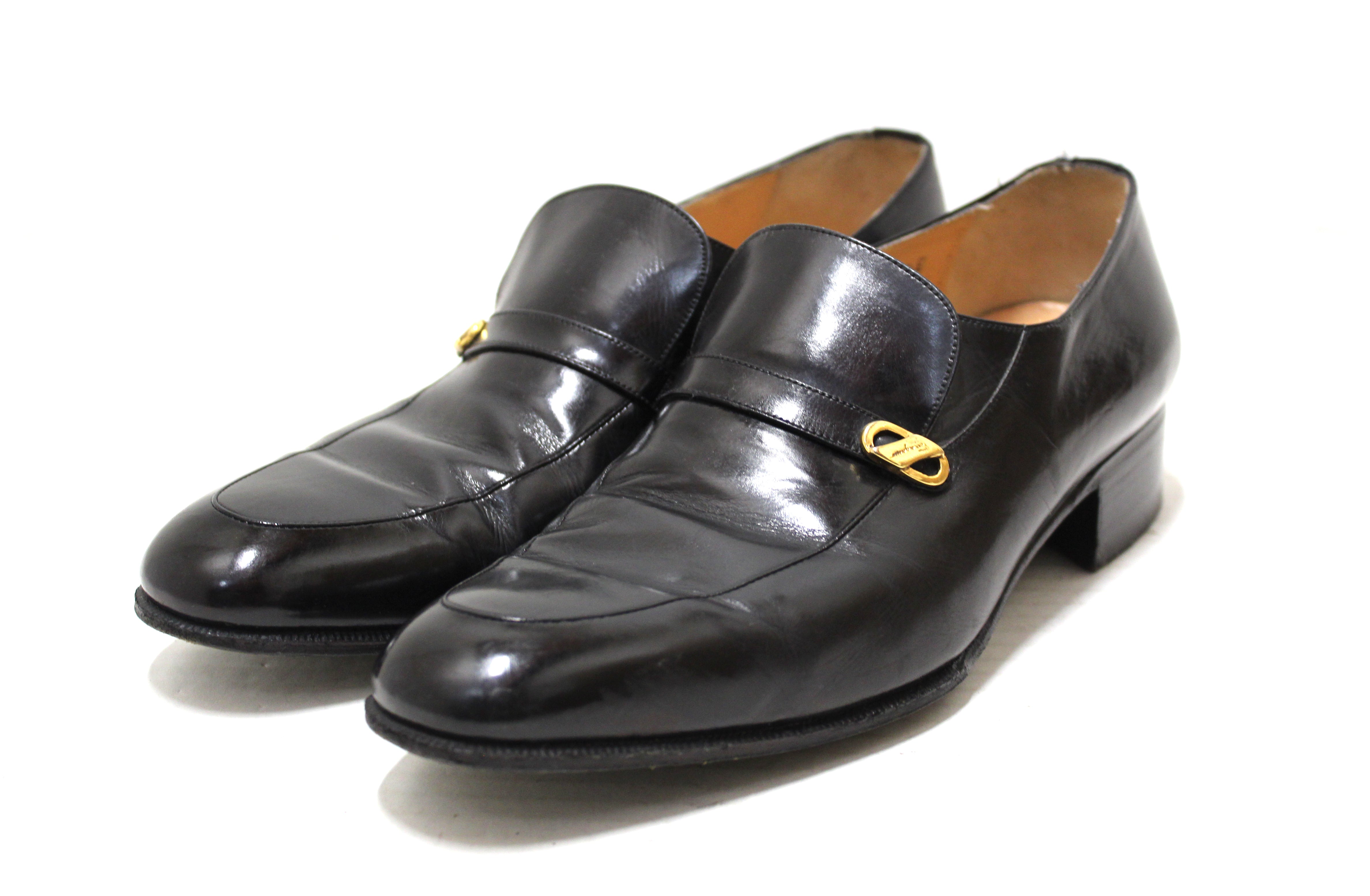 Authentic Salvatore Ferragamo Men's Black Calf Leather Loafers - Size 7.5 Dress Shoes for Business, Office & Formal Occasions