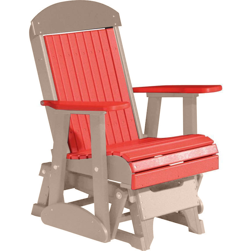 LuxCraft 2FT Classic Highback Recycled Plastic Glider Chair with Cup Holder - Red - Outdoor Patio, Garden, Porch Relaxing & Nursing Chair