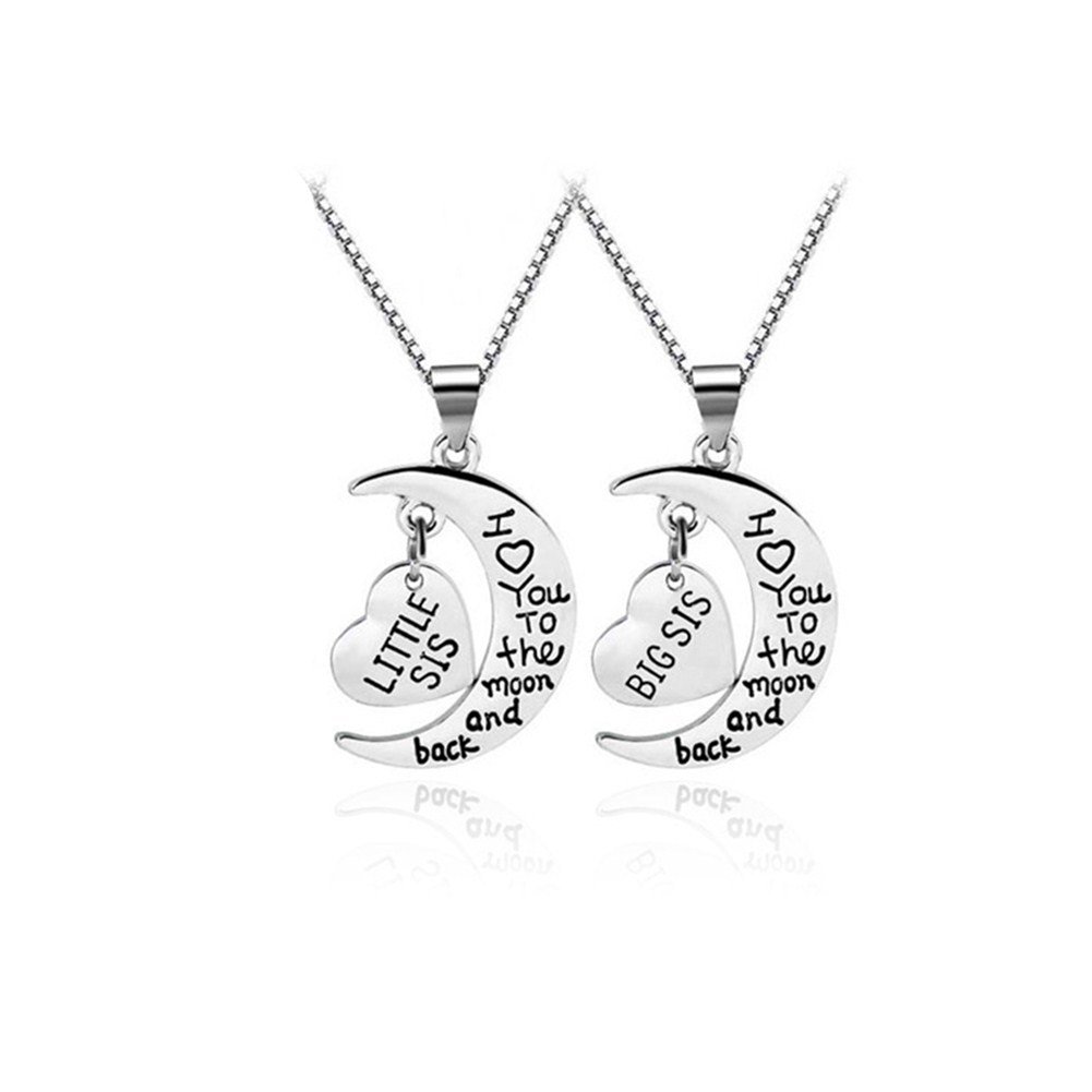 Mikty 2018 Cute Sisters Necklace - I Love You to The Moon and Back Pendant for Girls | Best Gift for Sister, Daughter, BFF | Birthday, Christmas, Anniversary Present