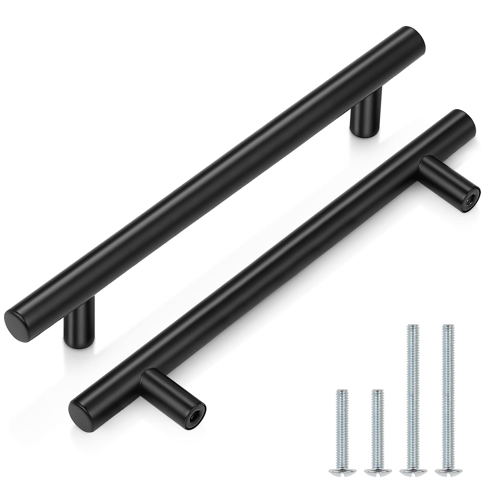 20 Pack Flat Black Modern Cabinet Pulls - Stainless Steel T Bar Dresser Handles for Kitchen Cabinets & Cupboards (6-1/3