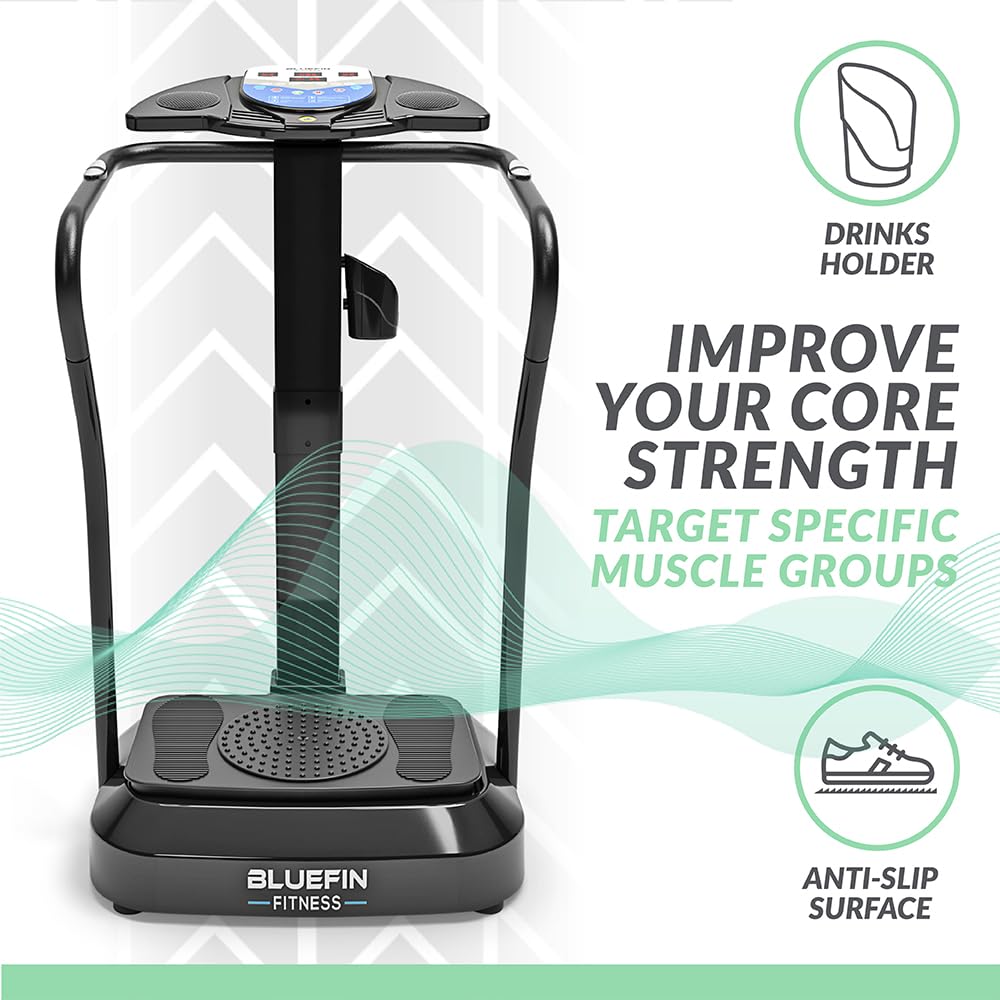 Bluefin Fitness Vibration Platform Pro - Upgraded Silent Motor & Built-in Speakers for Home Workouts | Muscle Building & Fat Burning Equipment for Home Gym & Weight Loss Training