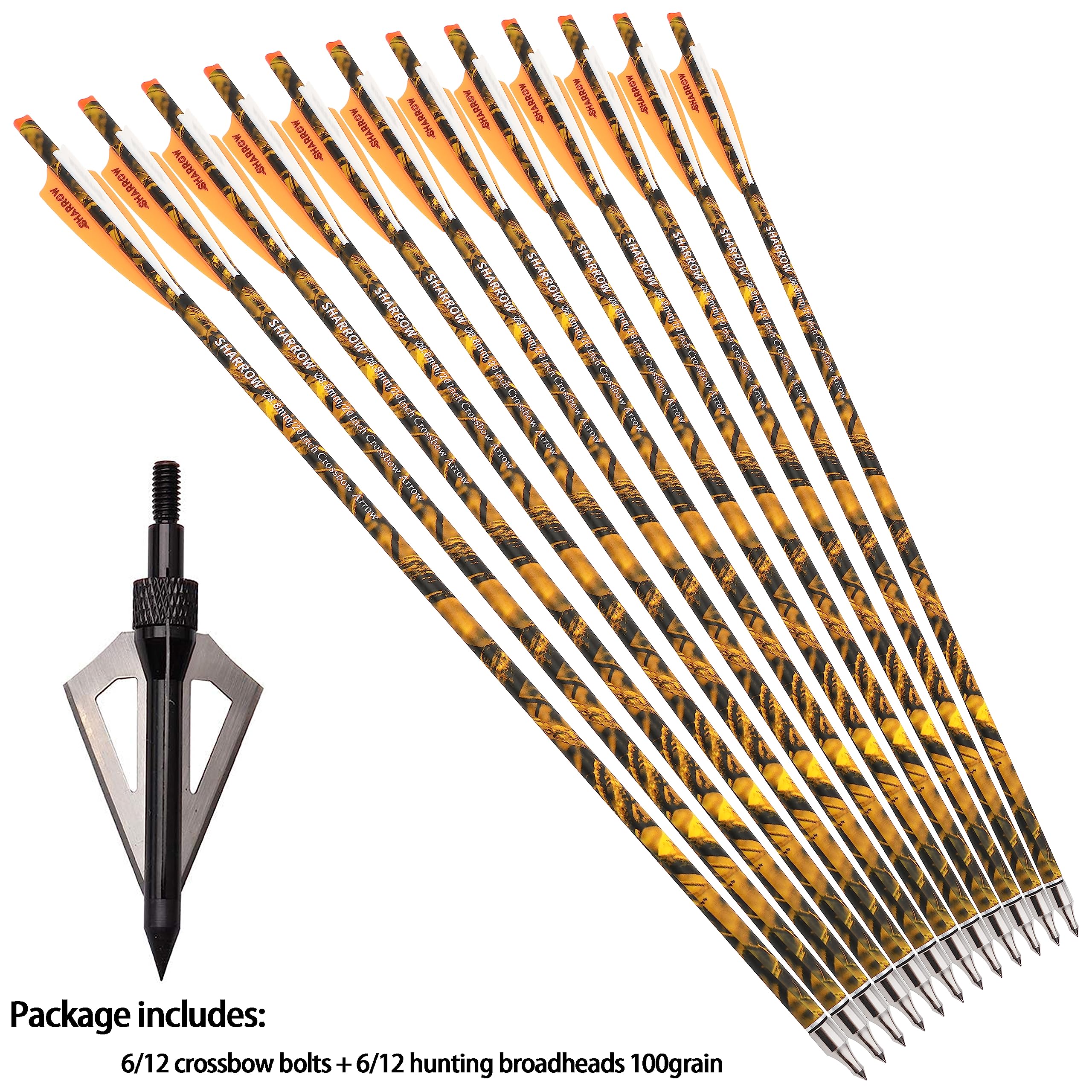 Carbon Crossbow Bolts 16-22 Inch with Broadheads for Hunting - 6/12PCS