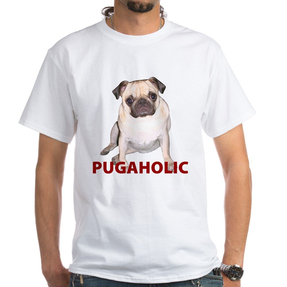 Pugaholic Fawn White Cotton T-Shirt by CafePress - Cute Dog Lover Tee for Casual Wear & Gifts