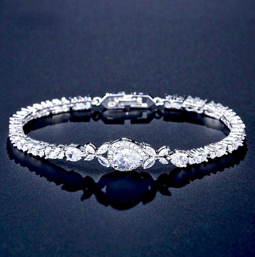 Kendra Cubic Zirconia Bridal Bracelet - Sterling Silver & Rose Gold Wedding Jewelry for Brides, Bridesmaids & Special Occasions
