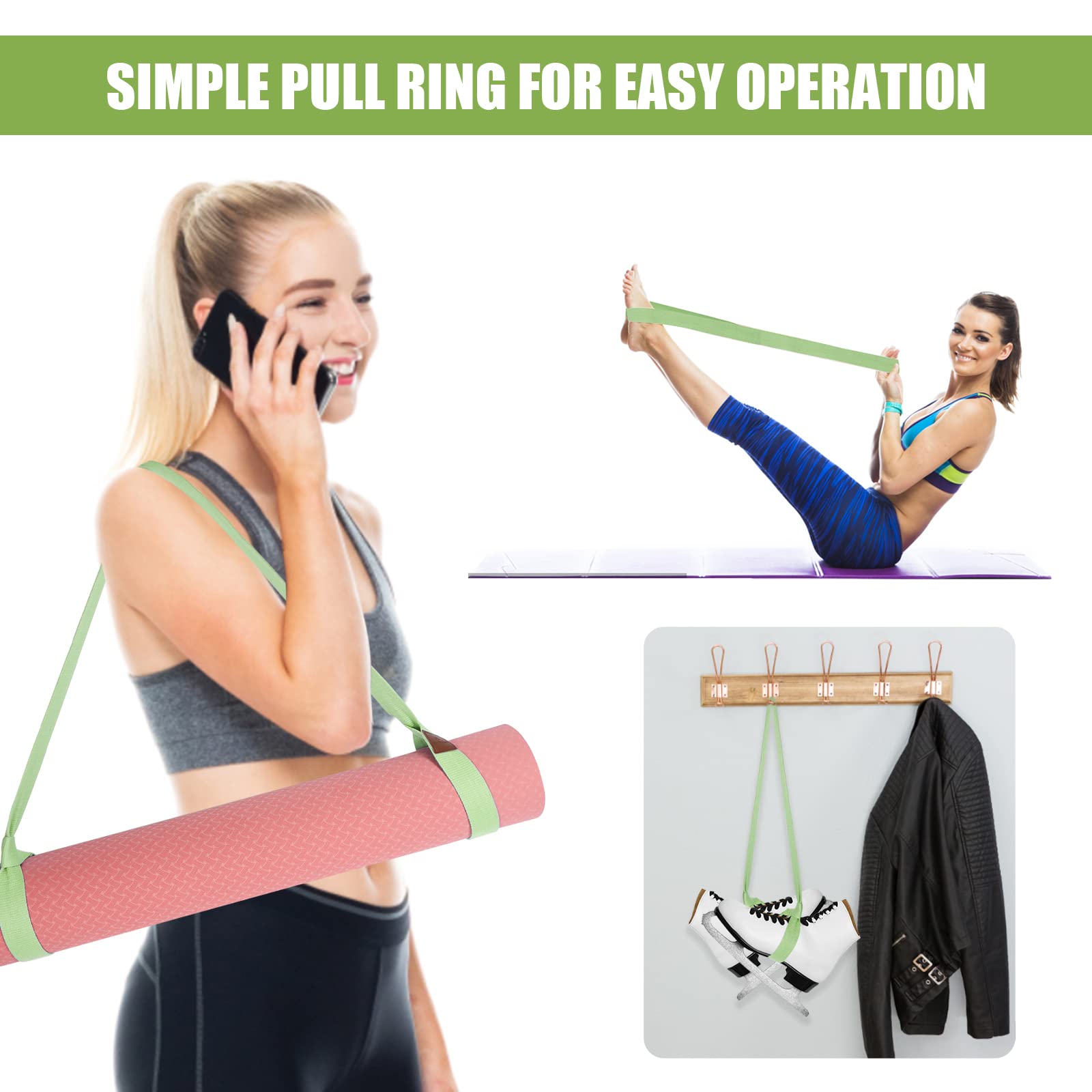 HiinHerse Yoga Mat Strap - 63 Inch Non-Slip Yoga Mat Holder & Carrier for Yoga, Pilates, Gym, and Travel (Smoothie Green) - Perfect for On-the-Go Fitness Enthusiasts