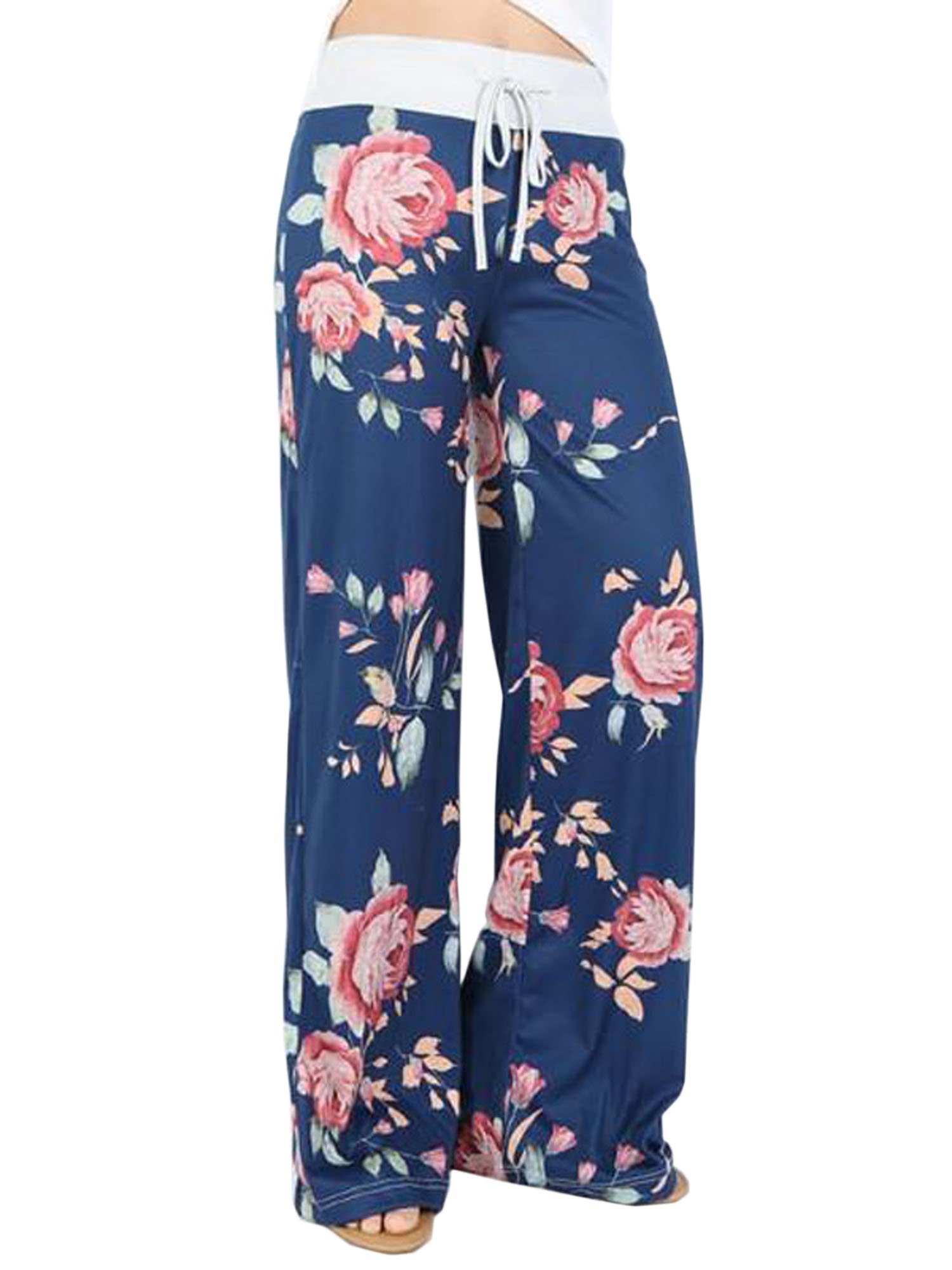 Elevesee Women's High Waist Floral Print Wide Leg Pants - Casual Lounge Drawstring Trousers for Yoga, Travel & Summer Outfits