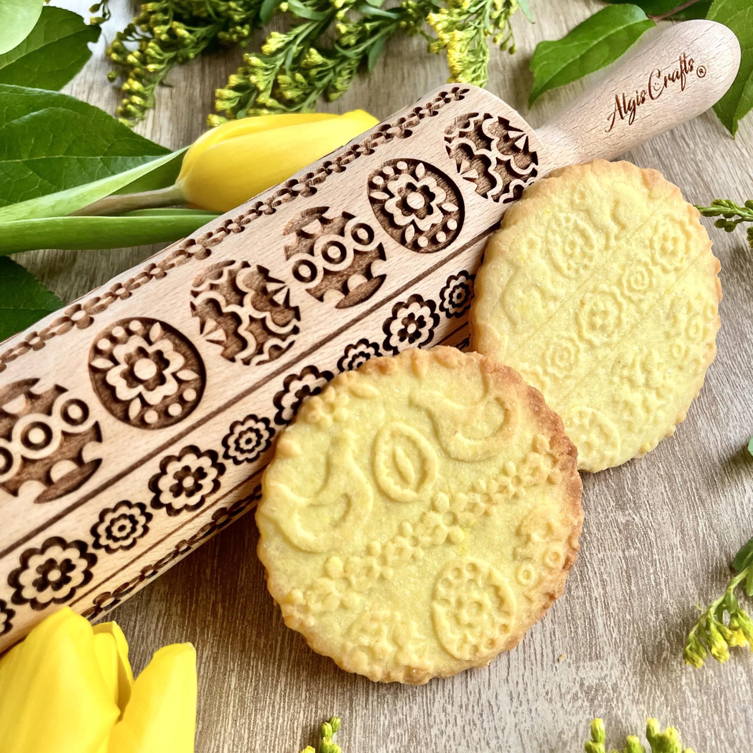 Algis Crafts Easter Bunny Embossing Rolling Pin - Premium Dough Roller for Embossed Cookies, Pottery & DIY Crafts | Perfect for Easter Baking, Holiday Decorations & Ceramic Projects