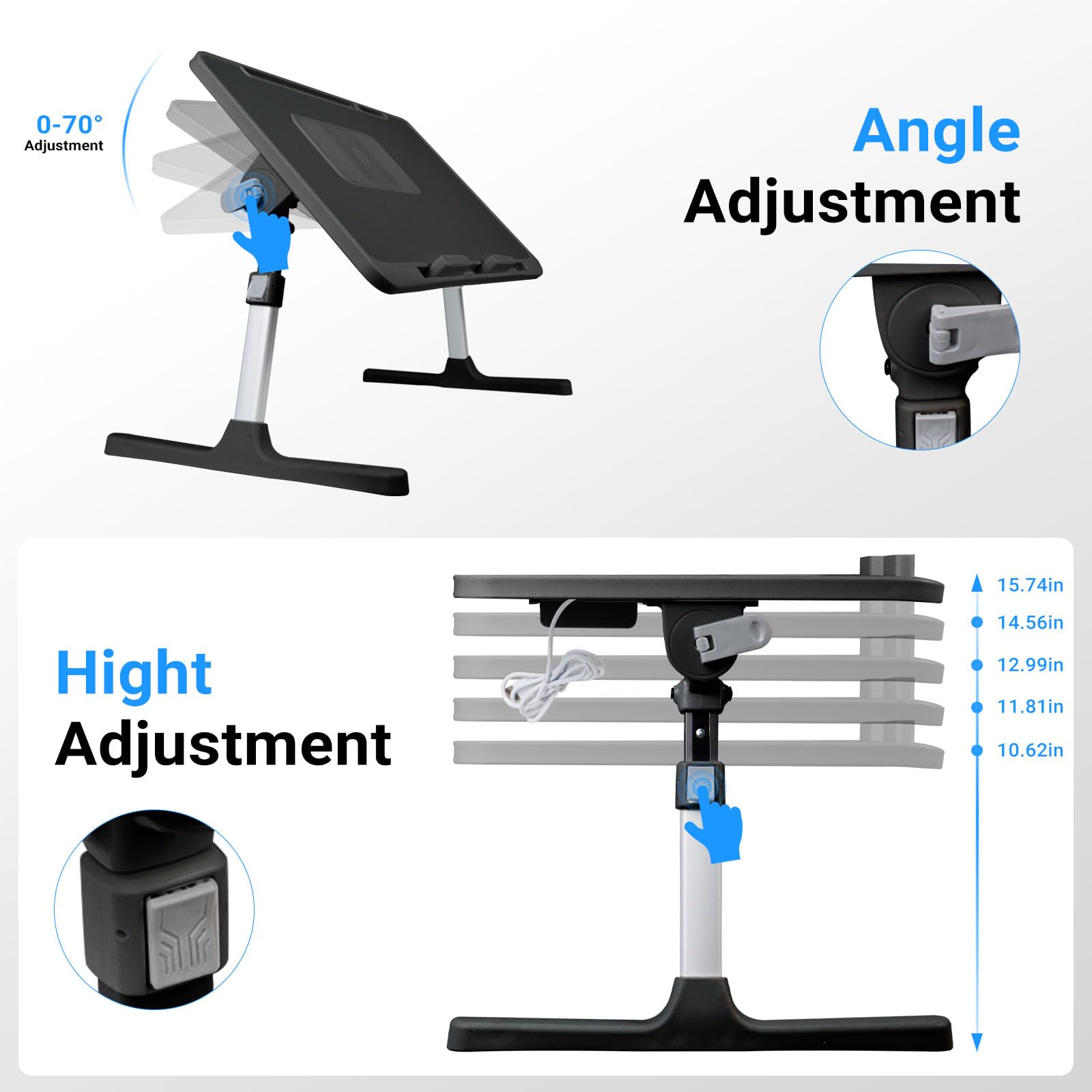 Adjustable Laptop Lap Desk with Cooling Fan & Storage Drawer - 23.62