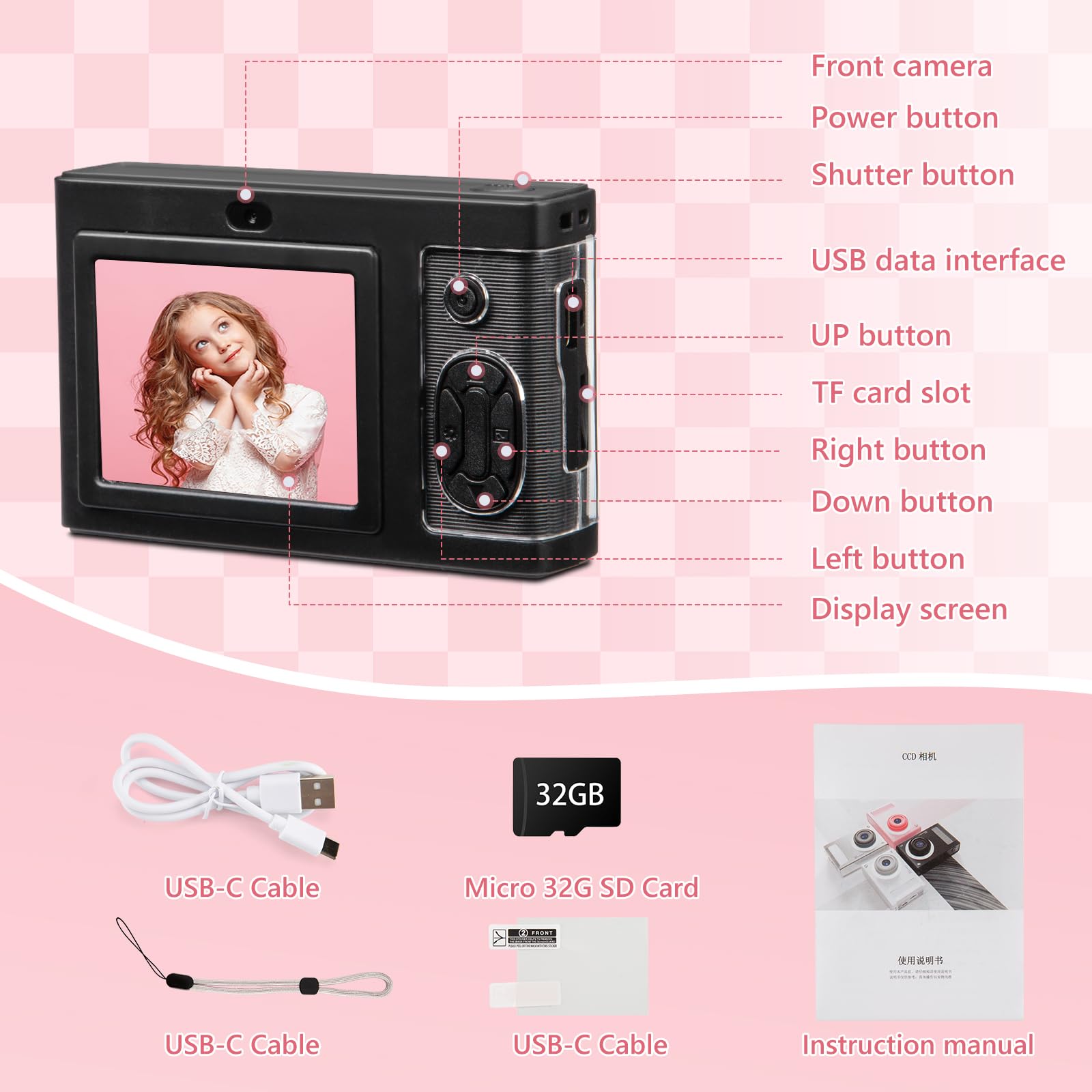 **48MP 8X Zoom Digital Camera for Kids - FHD 1080P Anti-Shake Compact Travel Camera with 32GB Card, Front Camera & Lanyard - Perfect Gift for Teens & Kids, Ideal for Travel, Parties & Everyday Photography**