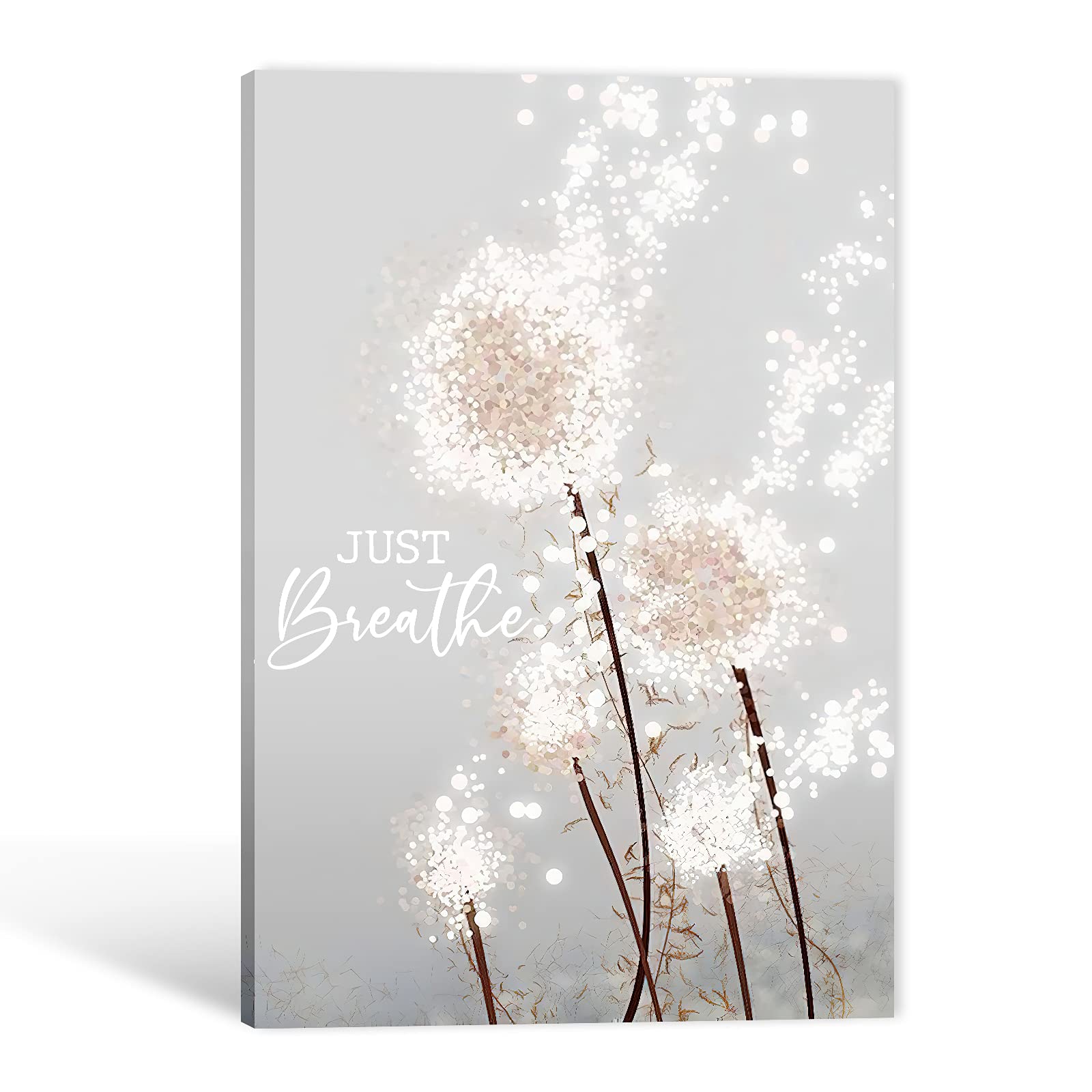 Just Breathe Dandelion Wall Art Canvas Print - 12x18 Inch Framed Meditation Decor for Bedroom & Bathroom - Ready to Hang Wall Decor for Yoga Studio, Spa & Home Office