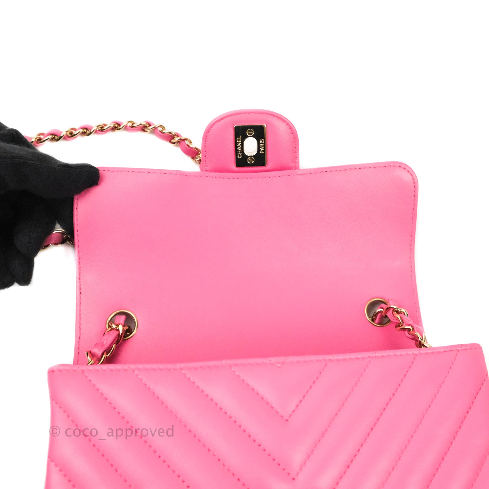 Chanel Chevron Mini Rectangular Lambskin Flap Bag in Pink with Gold Hardware - Perfect for Evening Events & Luxury Fashion Accessories