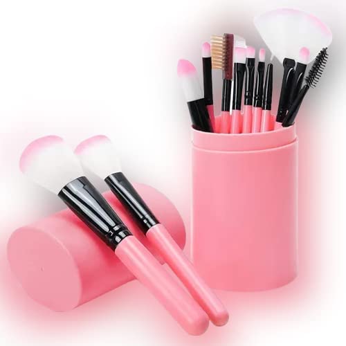 12 Pcs Professional Makeup Brush Set with Travel Case - Foundation, Eyeshadow, Eyebrow, Eyeliner, Blush, Powder, Concealer & Contour Brushes for Salon & Home Beauty Use