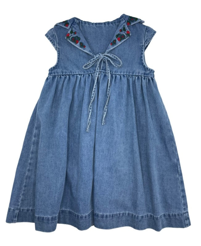 Zaloo Women's Strawberry Shortcake Print Chambray Dress - Casual Summer Dress for Picnics, Dates, and Outdoor Events