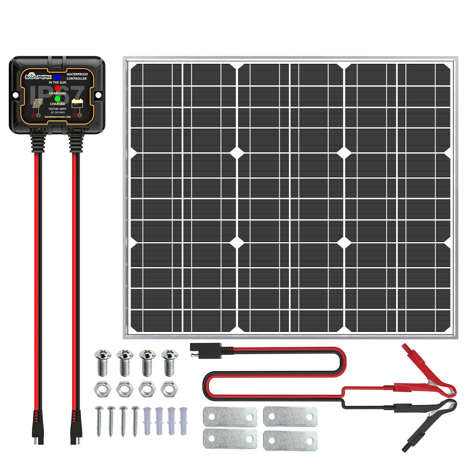 SOLPERK 50W Solar Battery Charger with 10A MPPT Controller - 12V Solar Panel Kit for Car, RV, Boat & Motorcycle Maintenance - Adjustable Mount Bracket Included - Perfect for Outdoor, Camping & Emergency Power Supply
