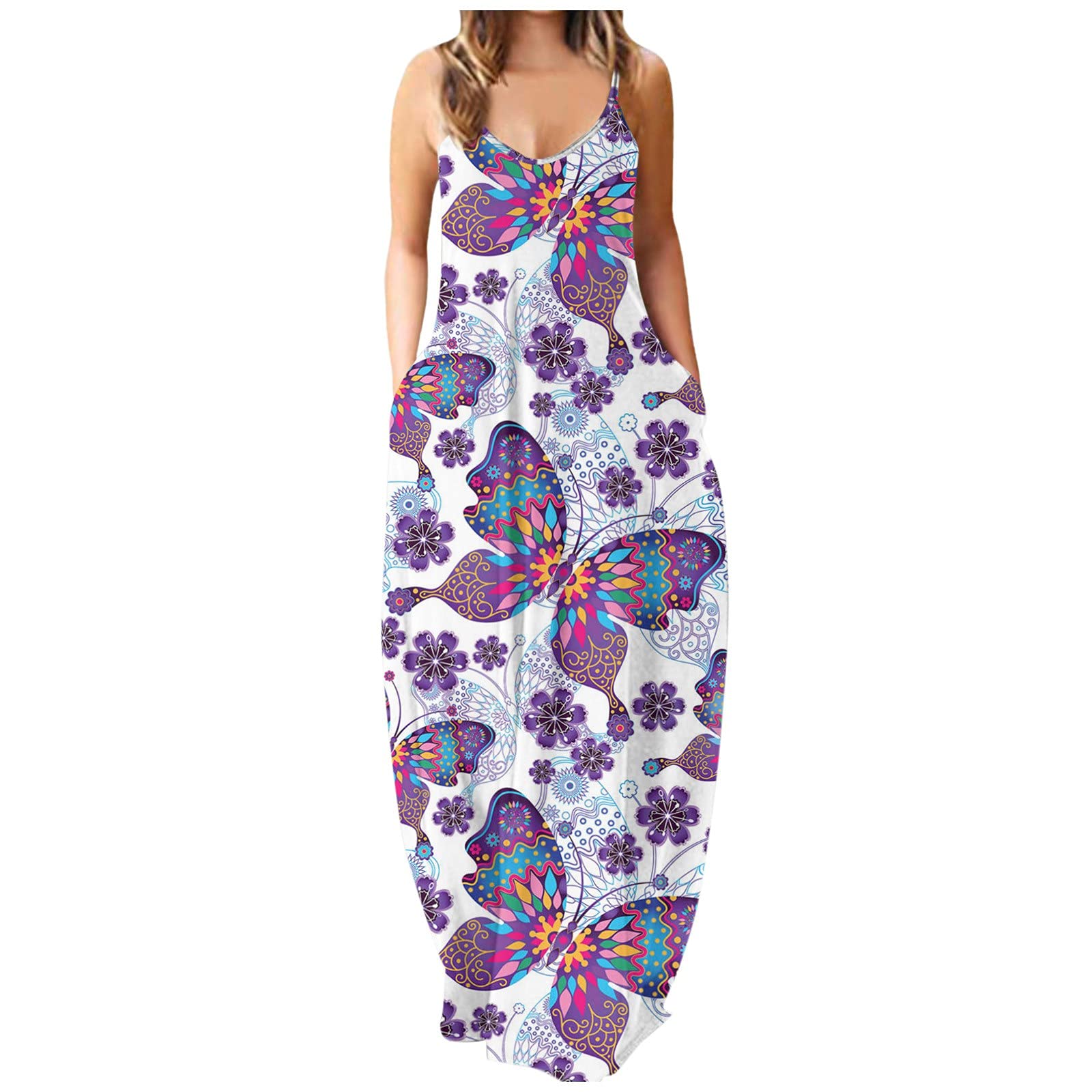 Women's Casual Sleeveless Tie-Dye Maxi Sundress - V-Neck Beach Dress for Summer Vacations & Outdoor Parties | Perfect for Poolside Lounging, Seaside Strolls, and Music Festivals