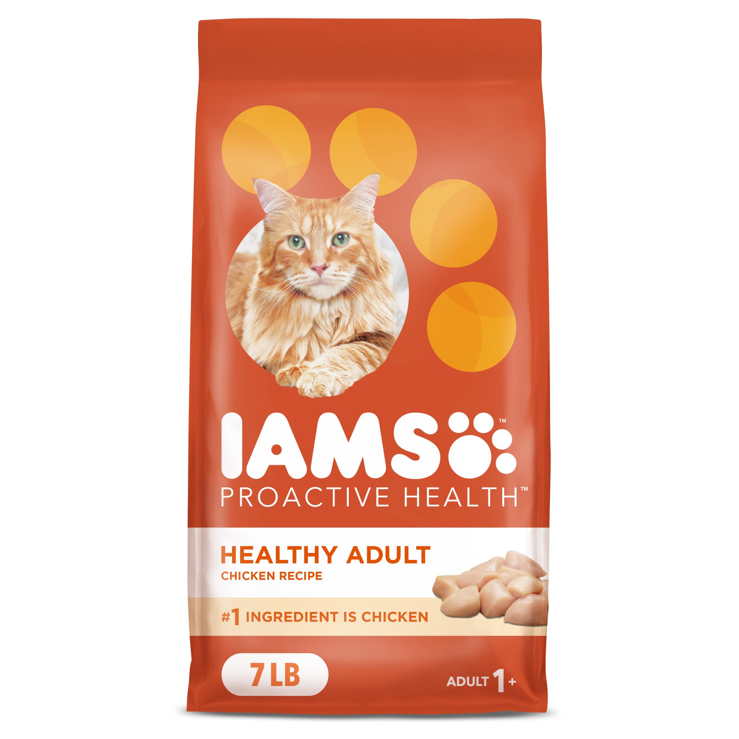 IAMS Proactive Health Healthy Adult Dry Cat Food with Chicken - 7 lb Bag | High Protein Cat Kibble for Indoor & Outdoor Cats | Supports Immune System & Digestive Health