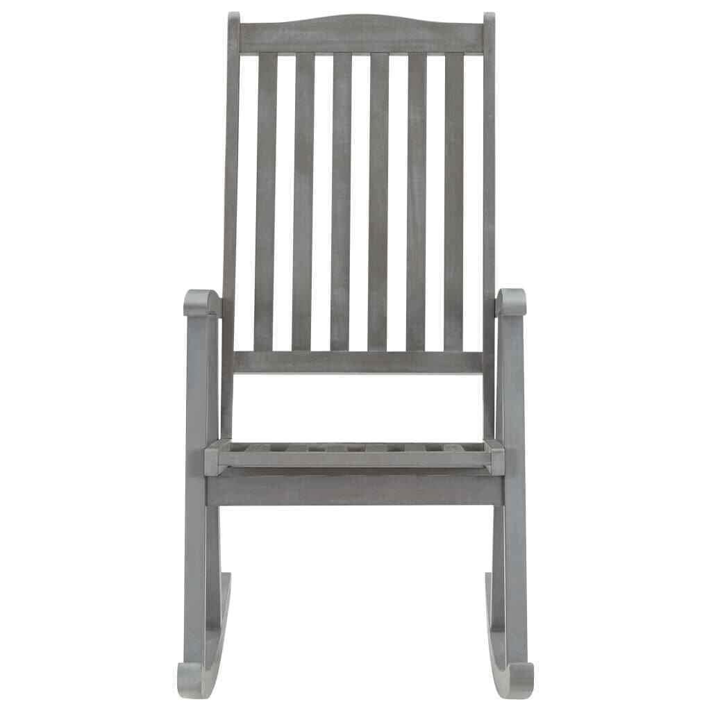 **Mikalo Solid Acacia Wood Rocking Chair with Gray Cushions - Comfortable Outdoor Rocker for Patio, Garden, and Relaxation**