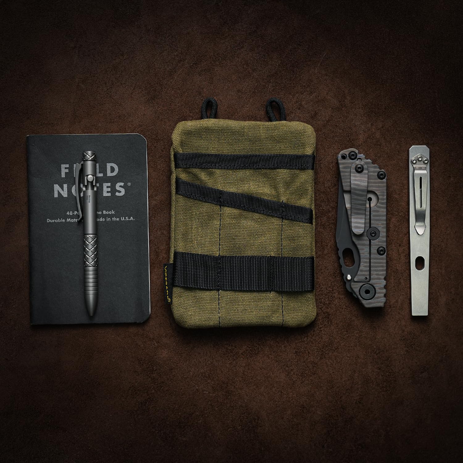 Viperade VE1-OW Waxed Canvas EDC Pocket Organizer - 5 Pocket Tool Pouch for Flashlight, Multitools, Pen & Notebook (Green) | Compact Carry Solution for Everyday Essentials & Outdoor Adventures