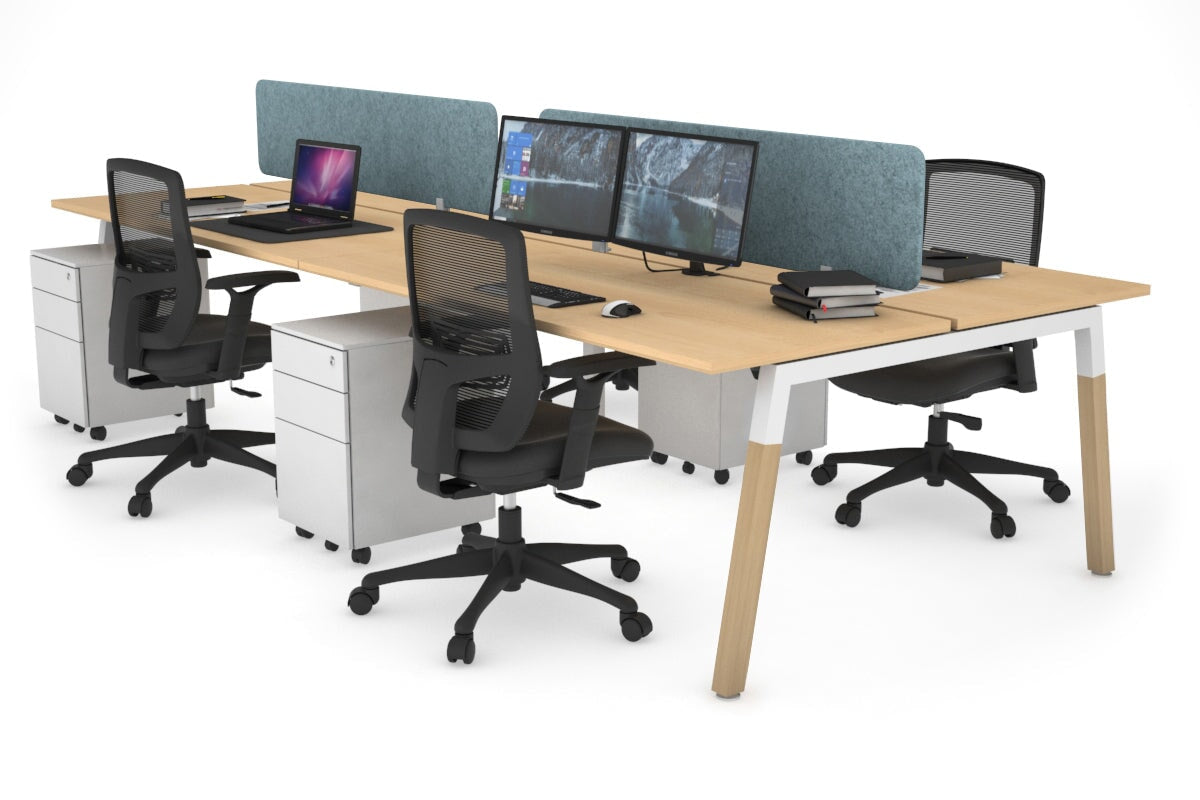 Quadro A Legs 4-Person Office Workstation with Wood Legs & Cross Beam [1800L x 700W] - Perfect for Collaborative Workspaces, Home Offices, and Modern Work Environments