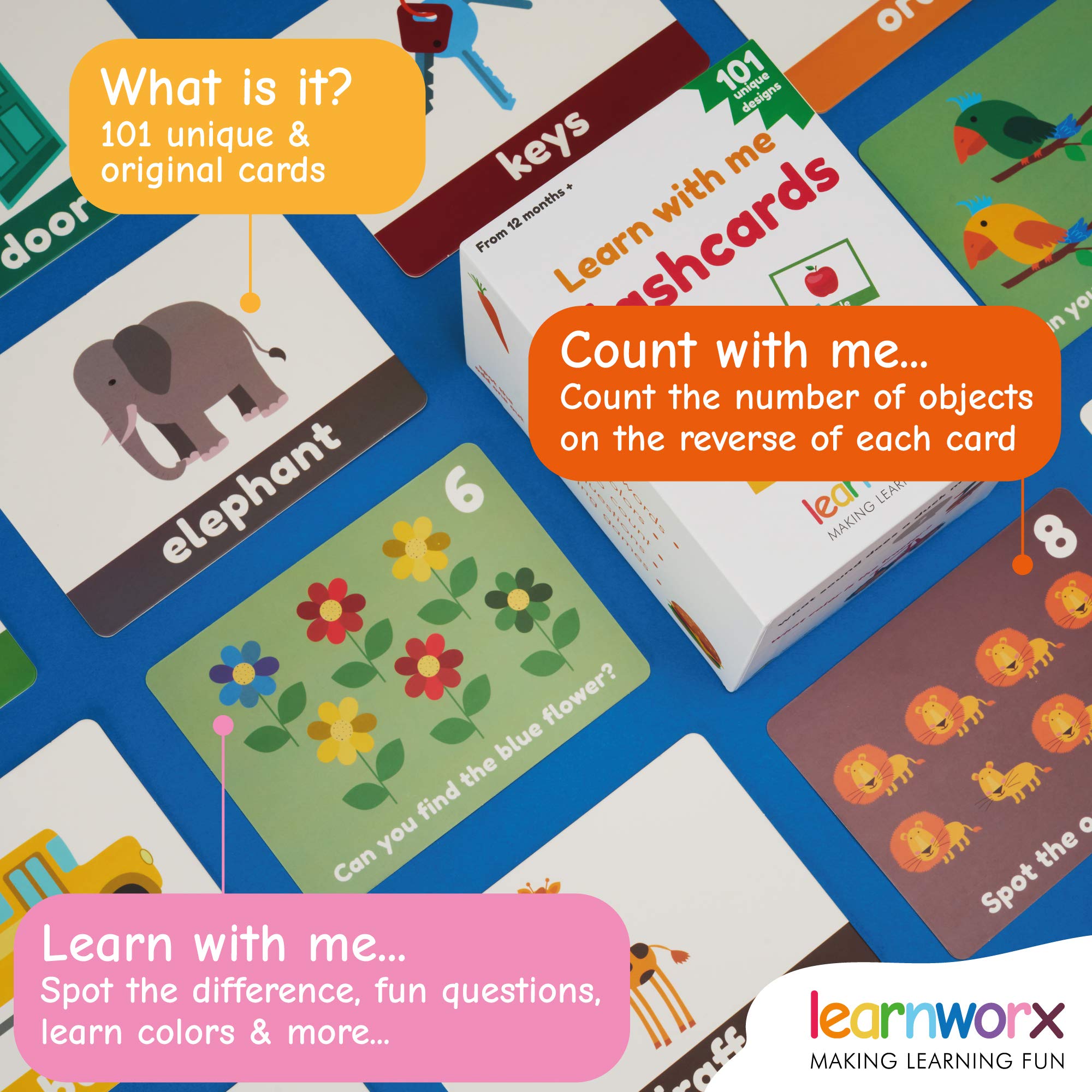 LearnWorx Baby Flash Cards for Toddlers 1-3 | First Words Learning Toys for Preschool Kids - Perfect for Home & Classroom Learning