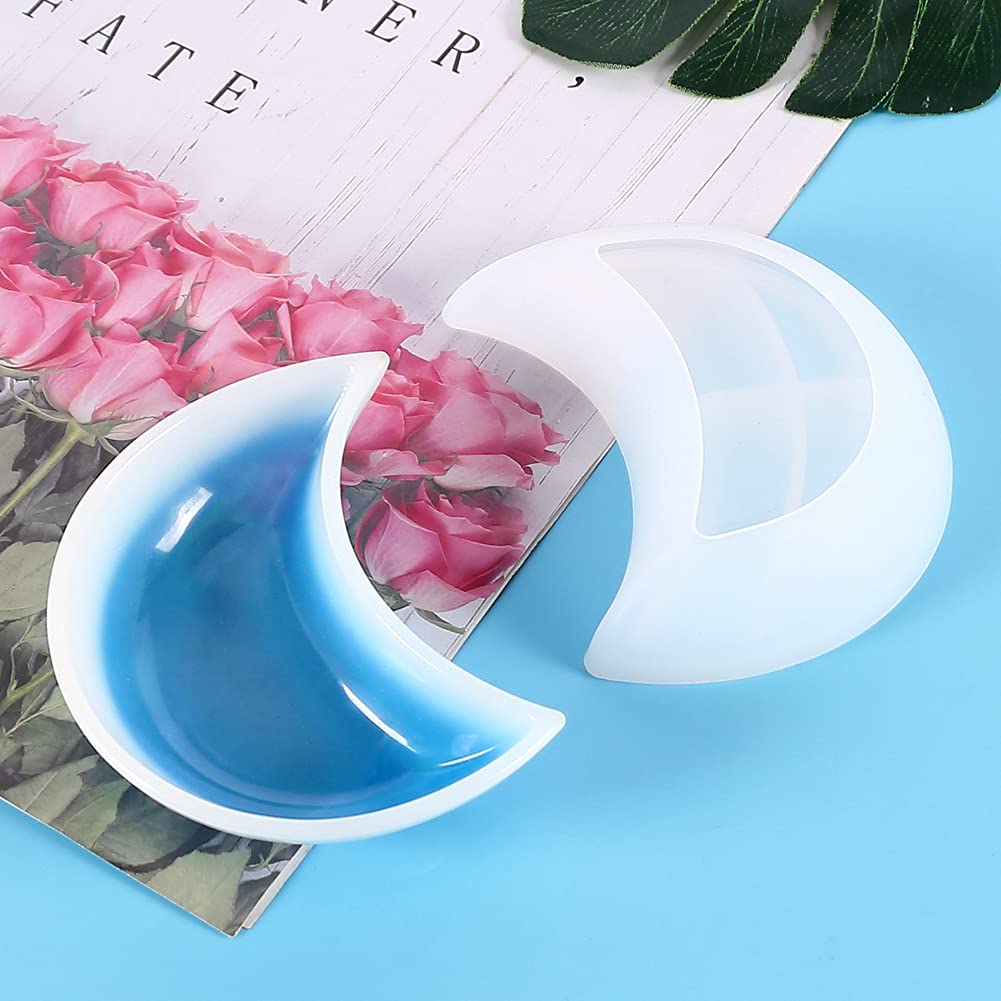 2Pcs Crescent Moon Resin Mold - Silicone Epoxy Mold for Jewelry, Soap, Candle Making - DIY Craft Moon Shaped Dish Tray - Perfect for Jewelry Storage, Home Decor, Gift Making (Mother's Day, Birthday)