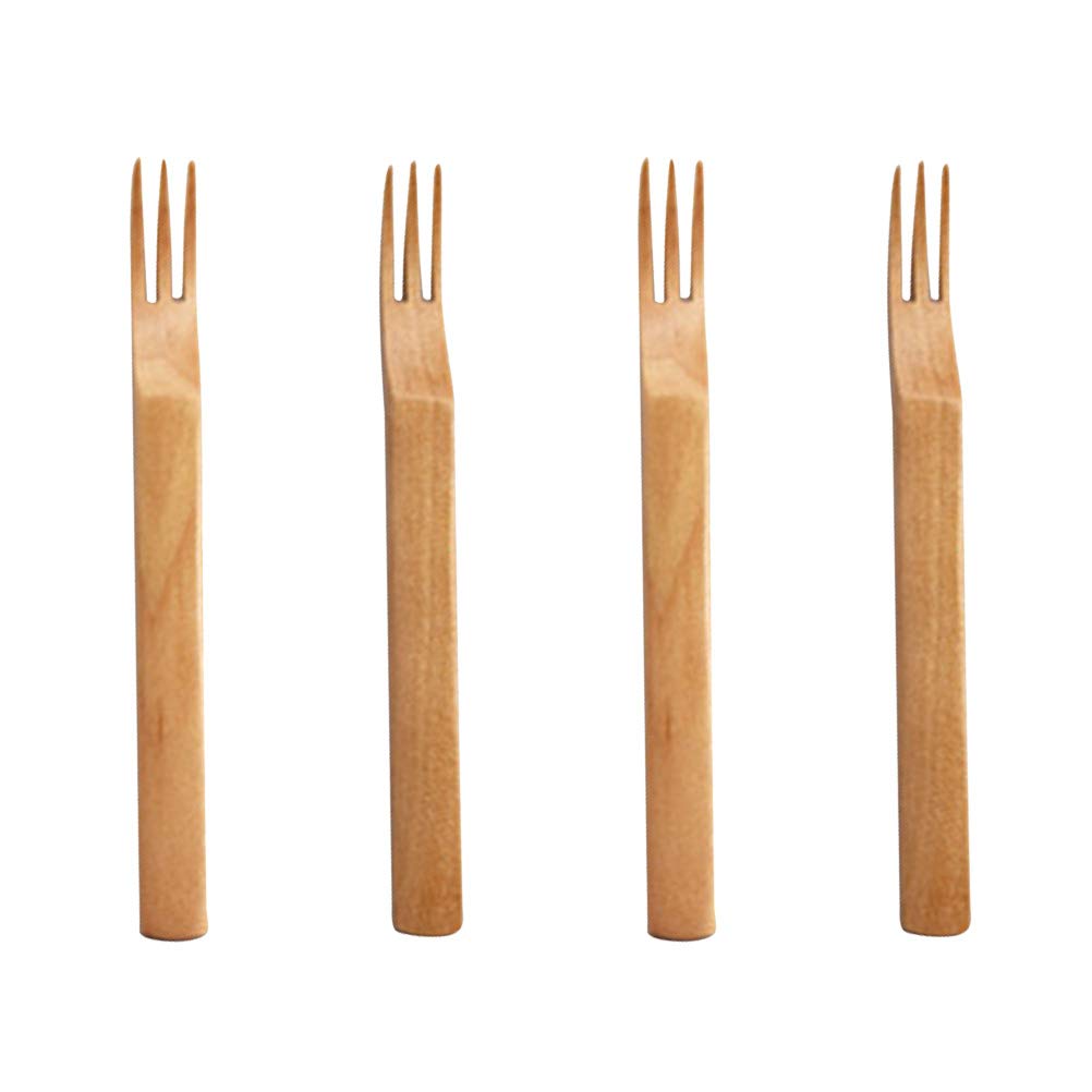 Reusable Wooden Fruit Forks Set of 4 - Eco-Friendly Salad Picks & Party Appetizer Skewers for Fruit Platters, Charcuterie Boards & Wedding Buffets