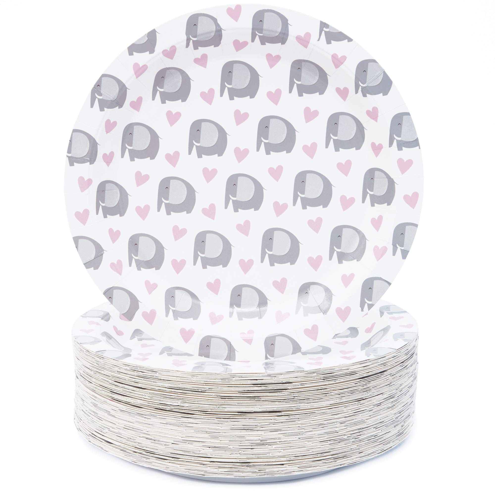 Sparkle and Bash Elephant Baby Shower Party Plates - 9 Inch Pink Disposable Plates (80 Pack) - Perfect for Baby Showers, Birthday Parties, and Gender Reveals